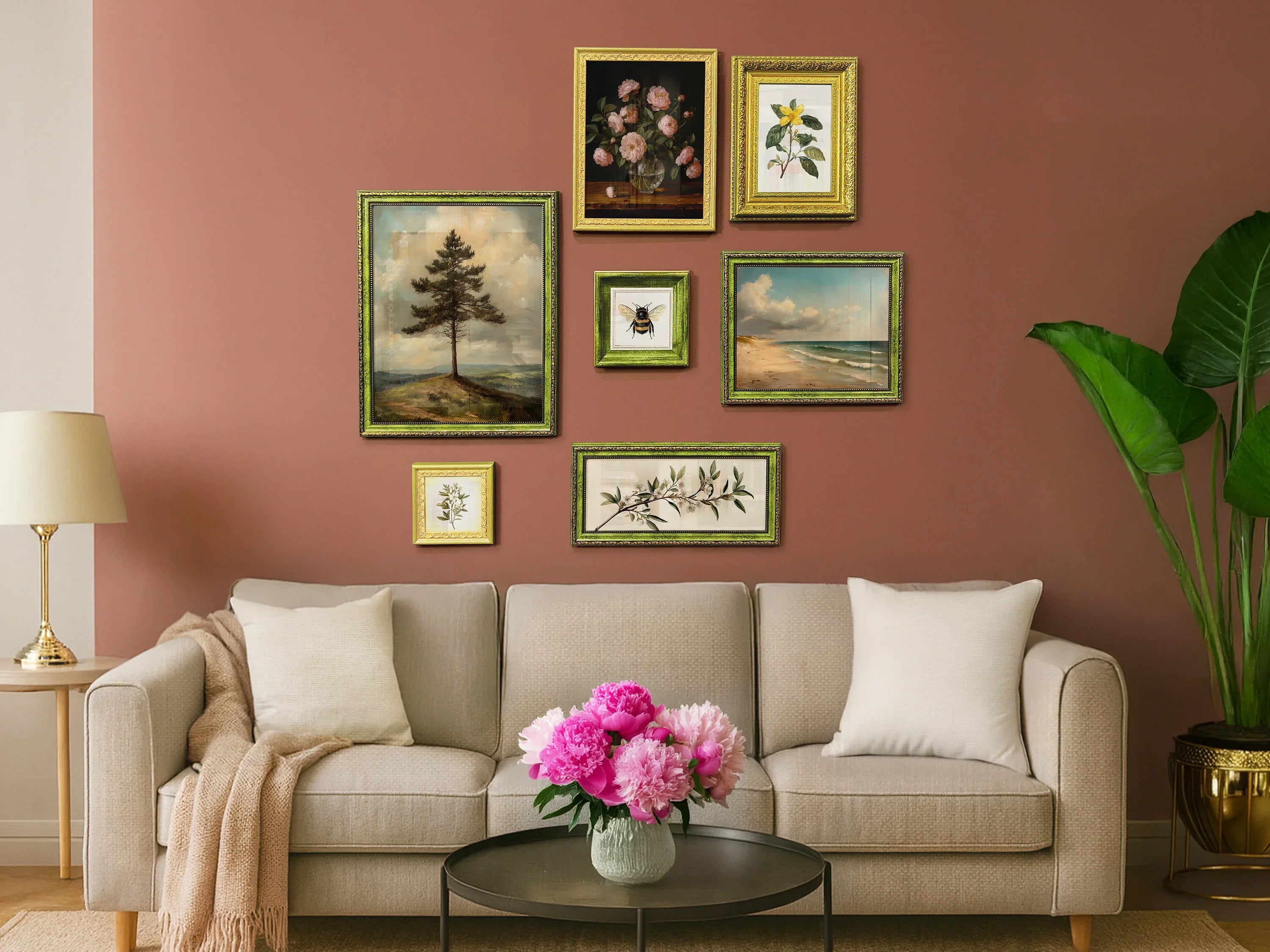 Green & Gold Vintage Gallery Wall Frames Set