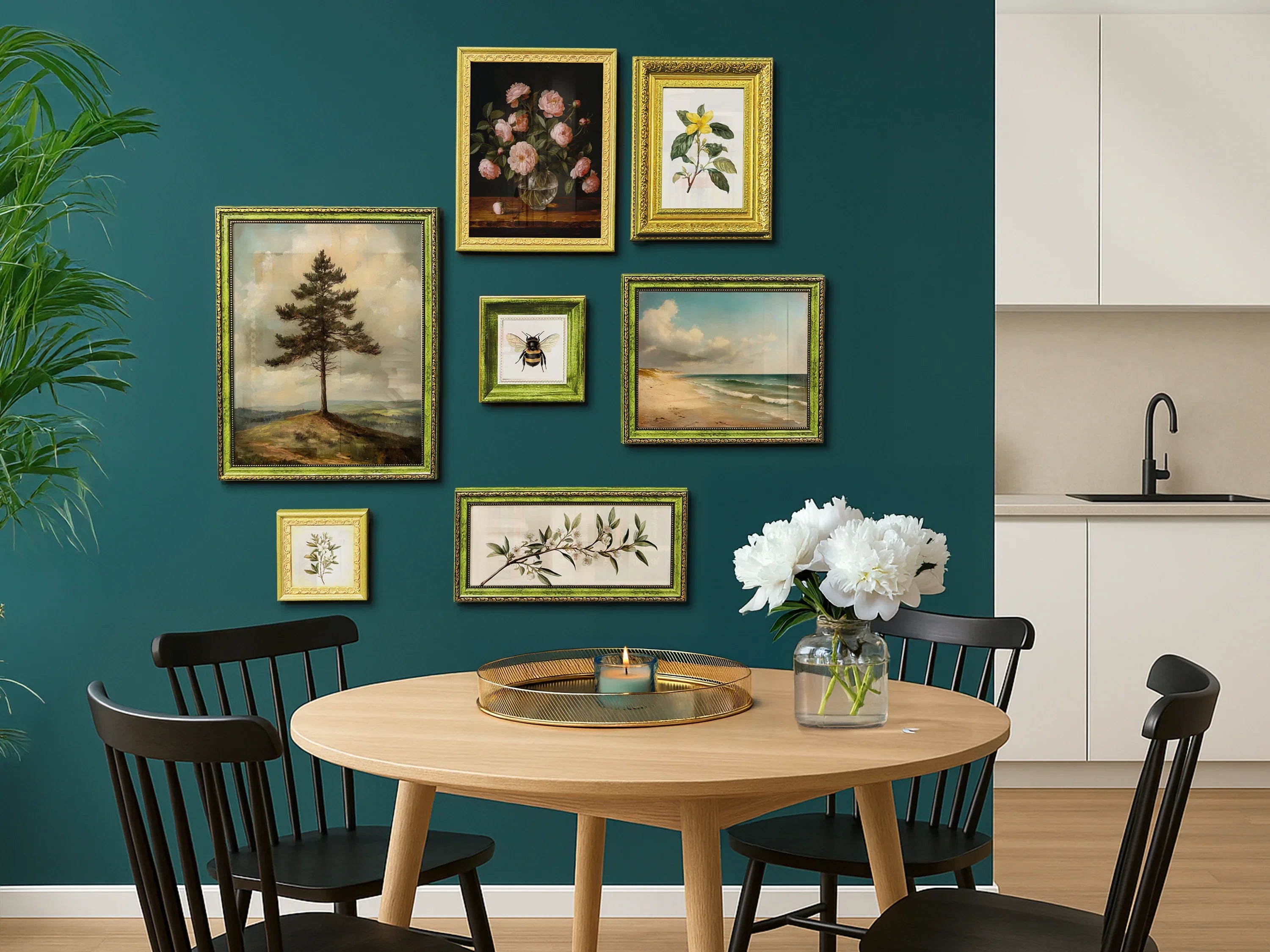 Green & Gold Vintage Gallery Wall Frames Set
