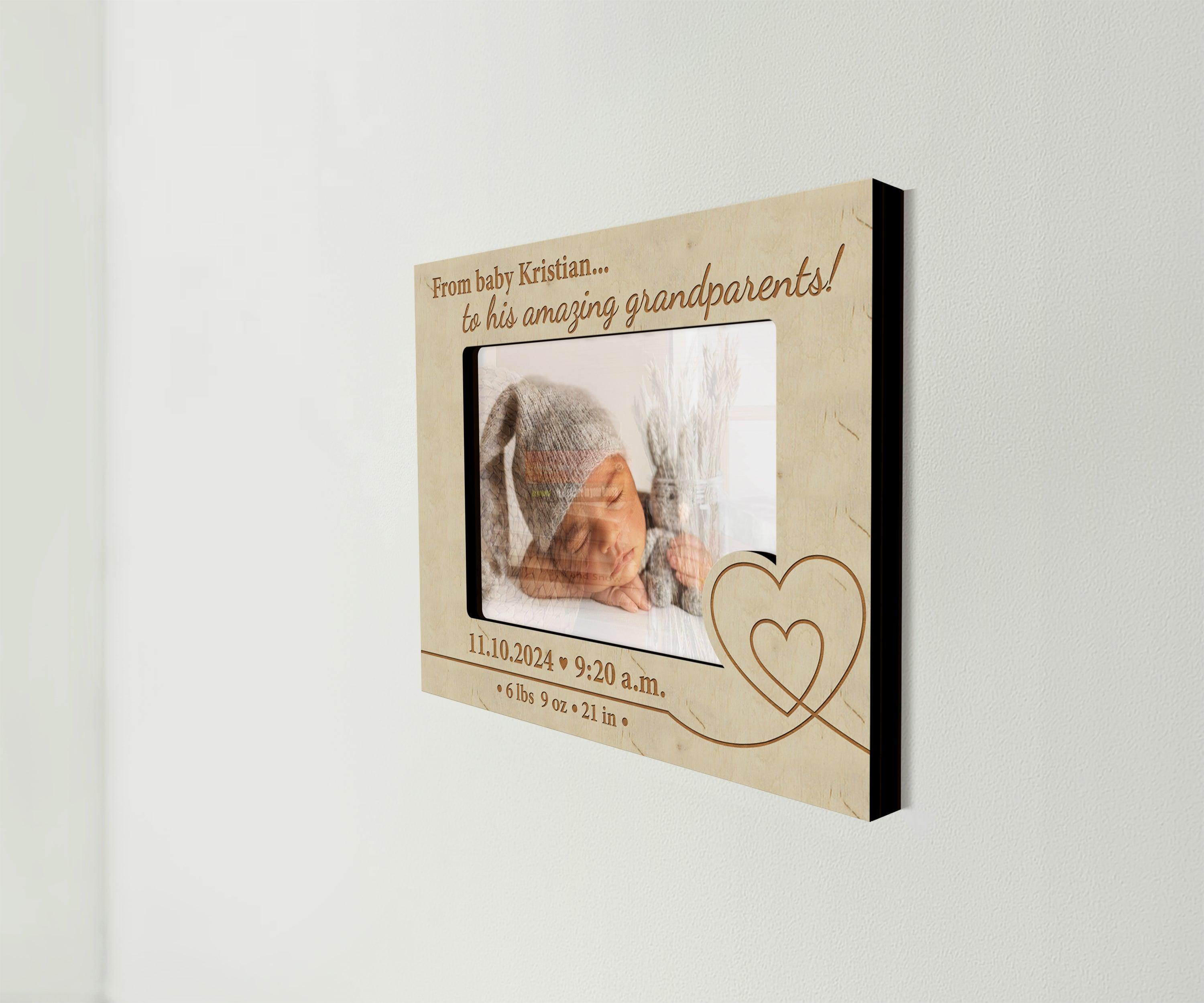 Personalized engraved birth stats Photo frame Gift for New grandparents Newborn frame Pregnancy & Baby reveals Custom grandma grandpa gifts