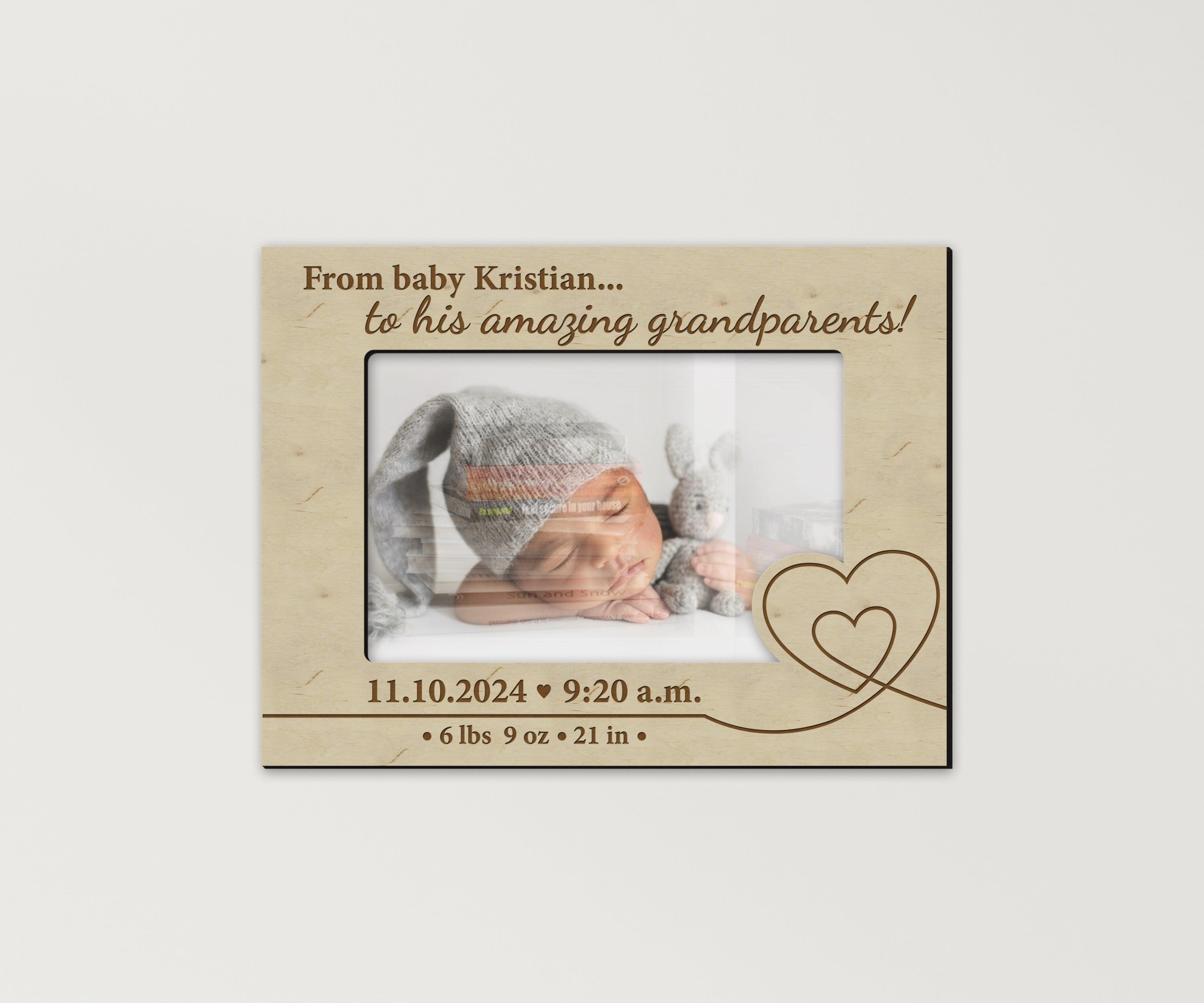 Personalized engraved birth stats Photo frame Gift for New grandparents Newborn frame Pregnancy & Baby reveals Custom grandma grandpa gifts