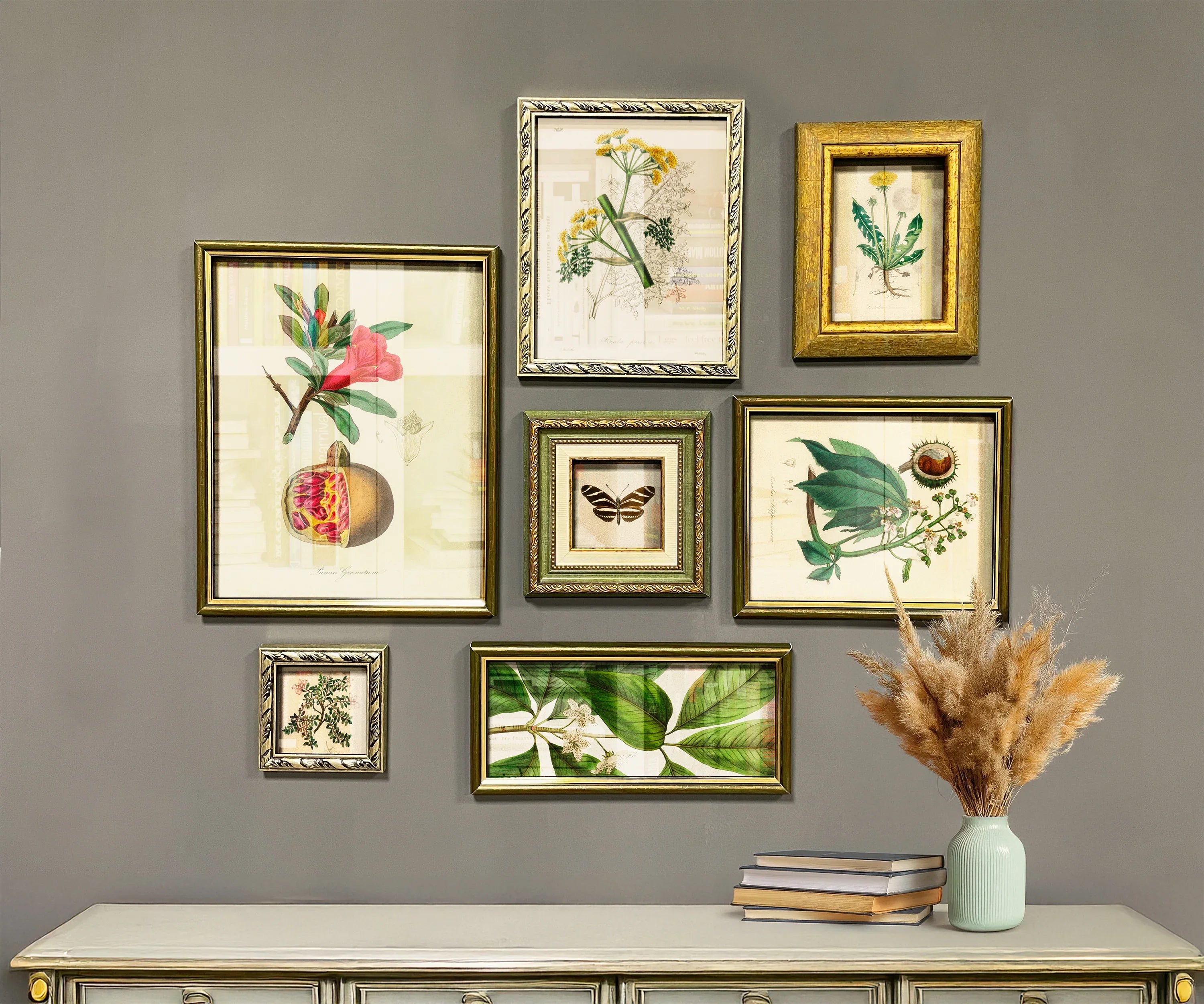 Green & Gold Vintage Gallery Wall Frames Set