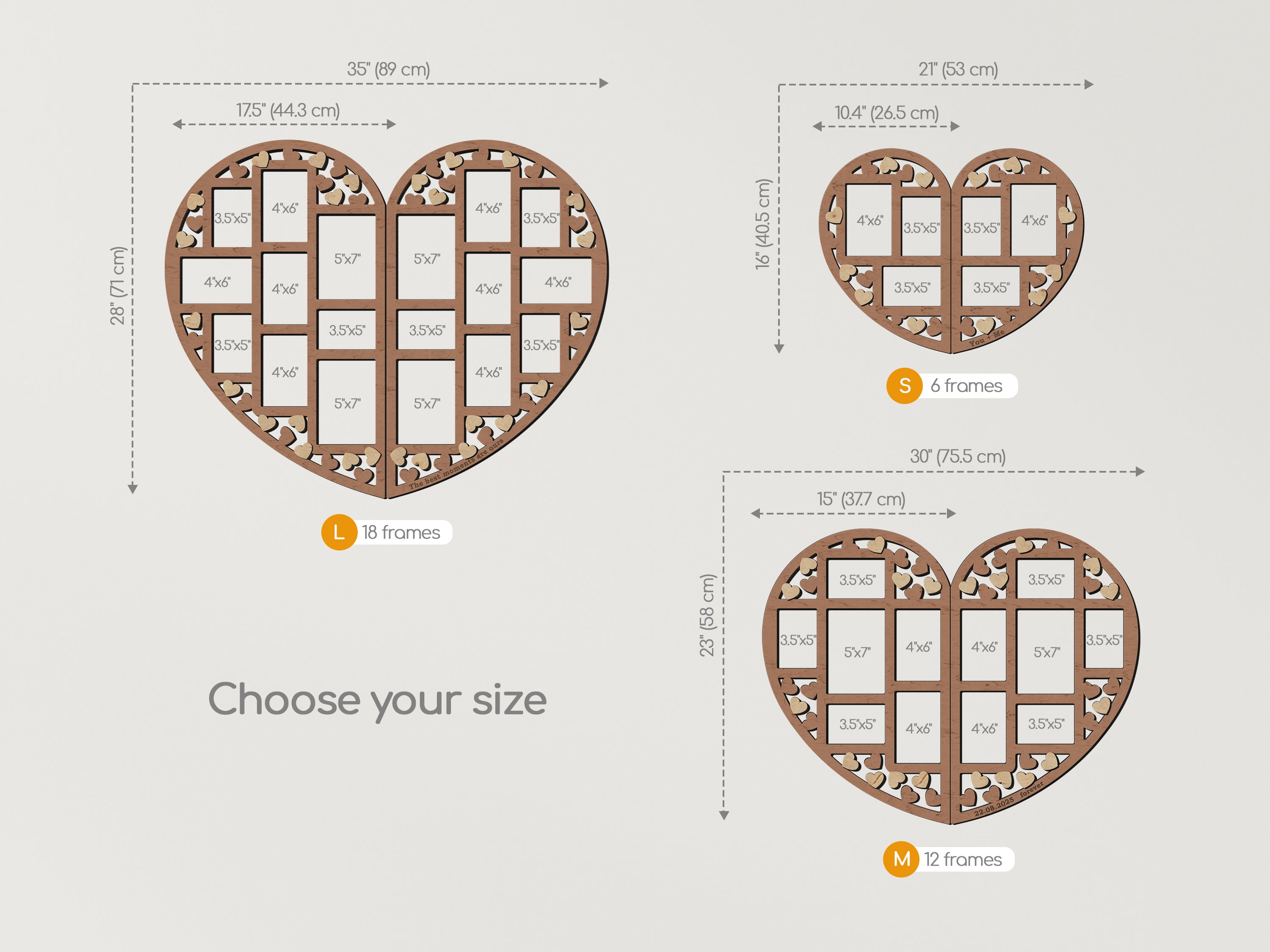 Personalized Heart Photo Collage – Wooden Couple Picture Frame for Love Story