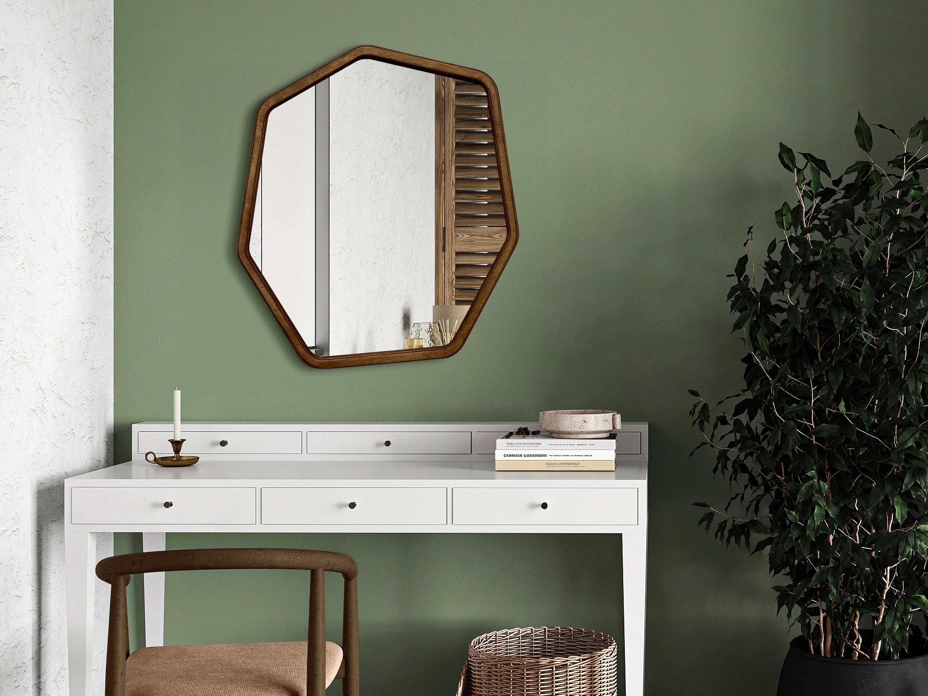 Miroir moderne à cadre en bois de forme hexagonale 