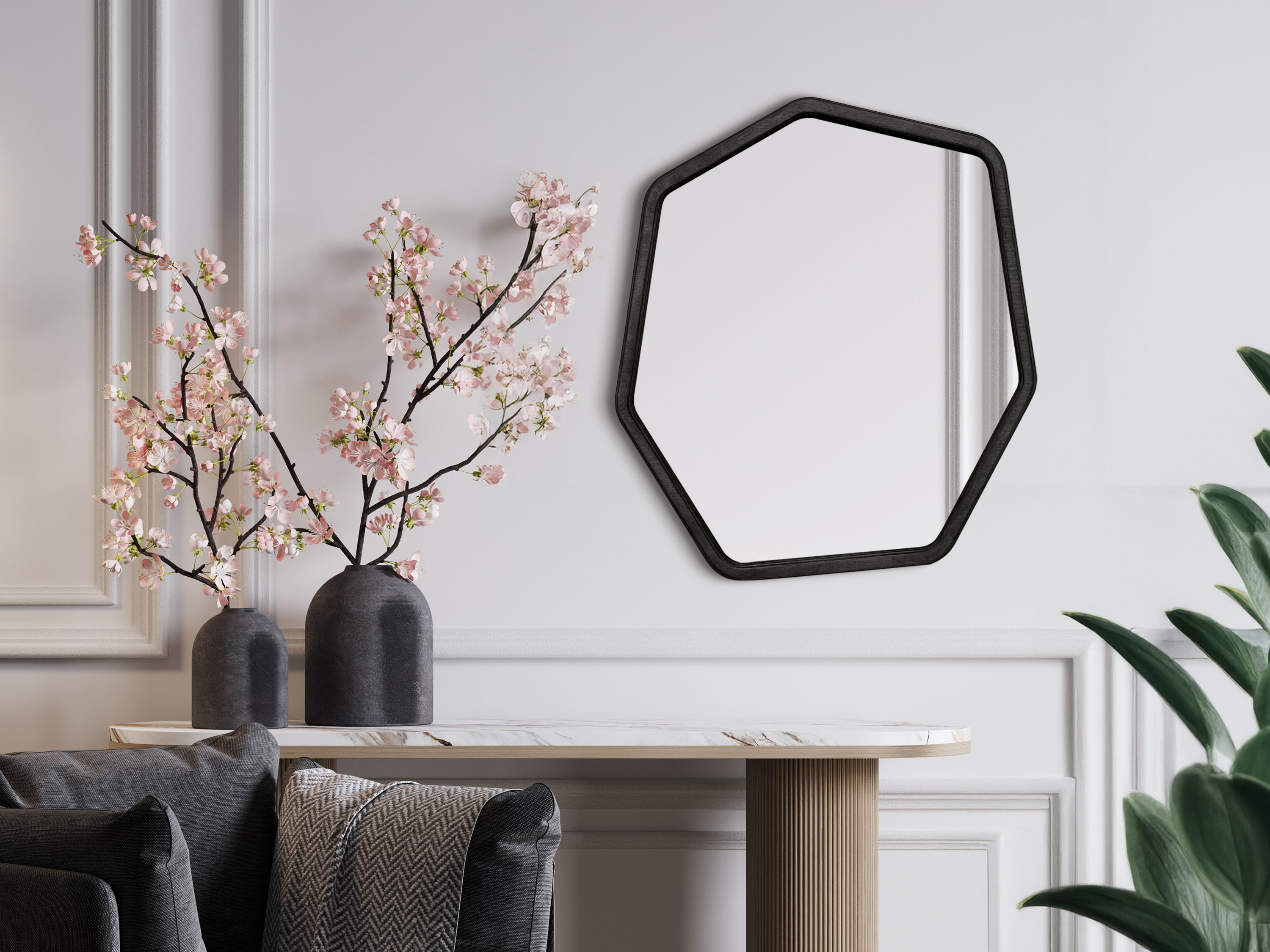 Miroir moderne à cadre en bois de forme hexagonale 