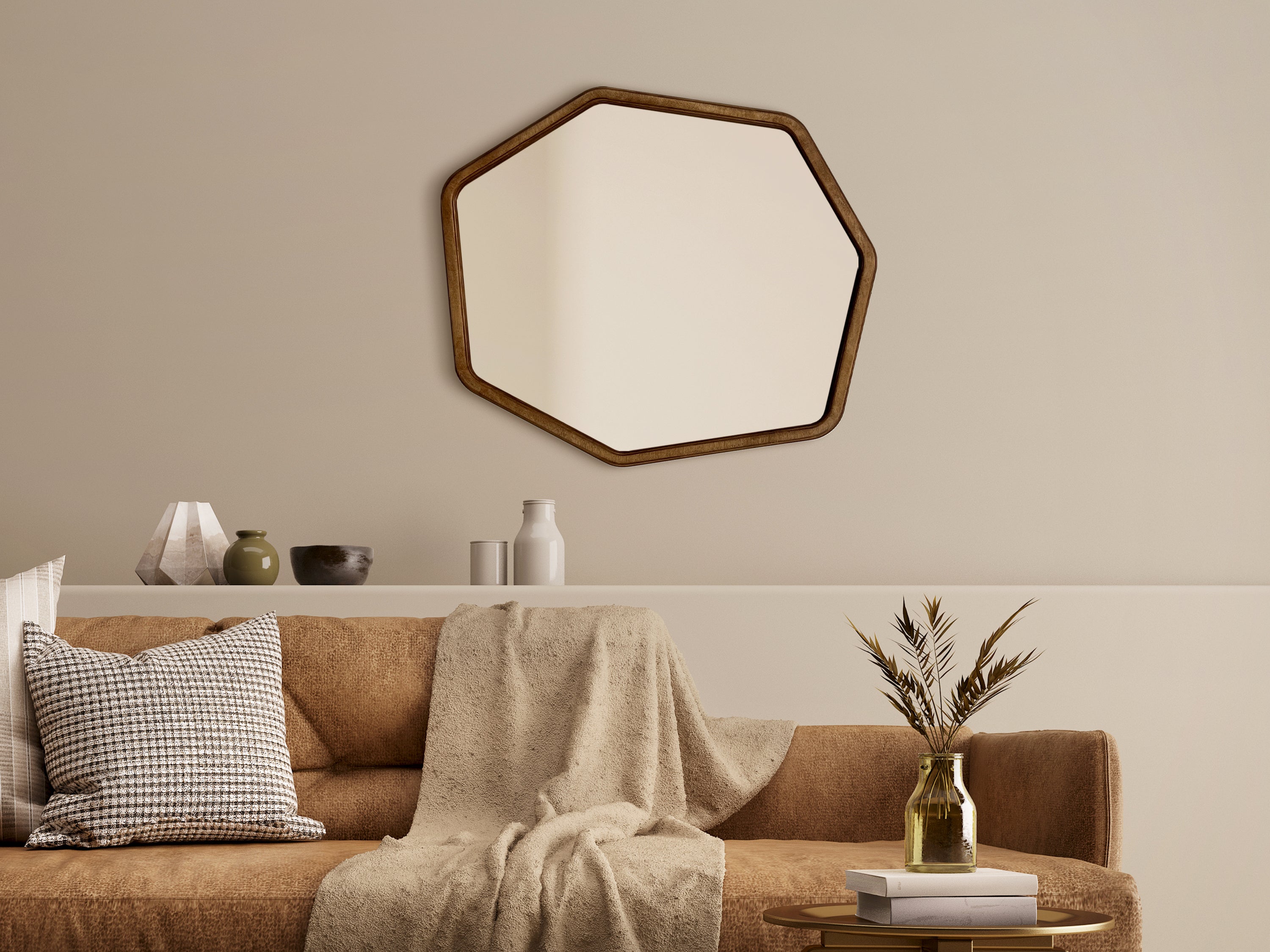 Miroir moderne à cadre en bois de forme hexagonale 