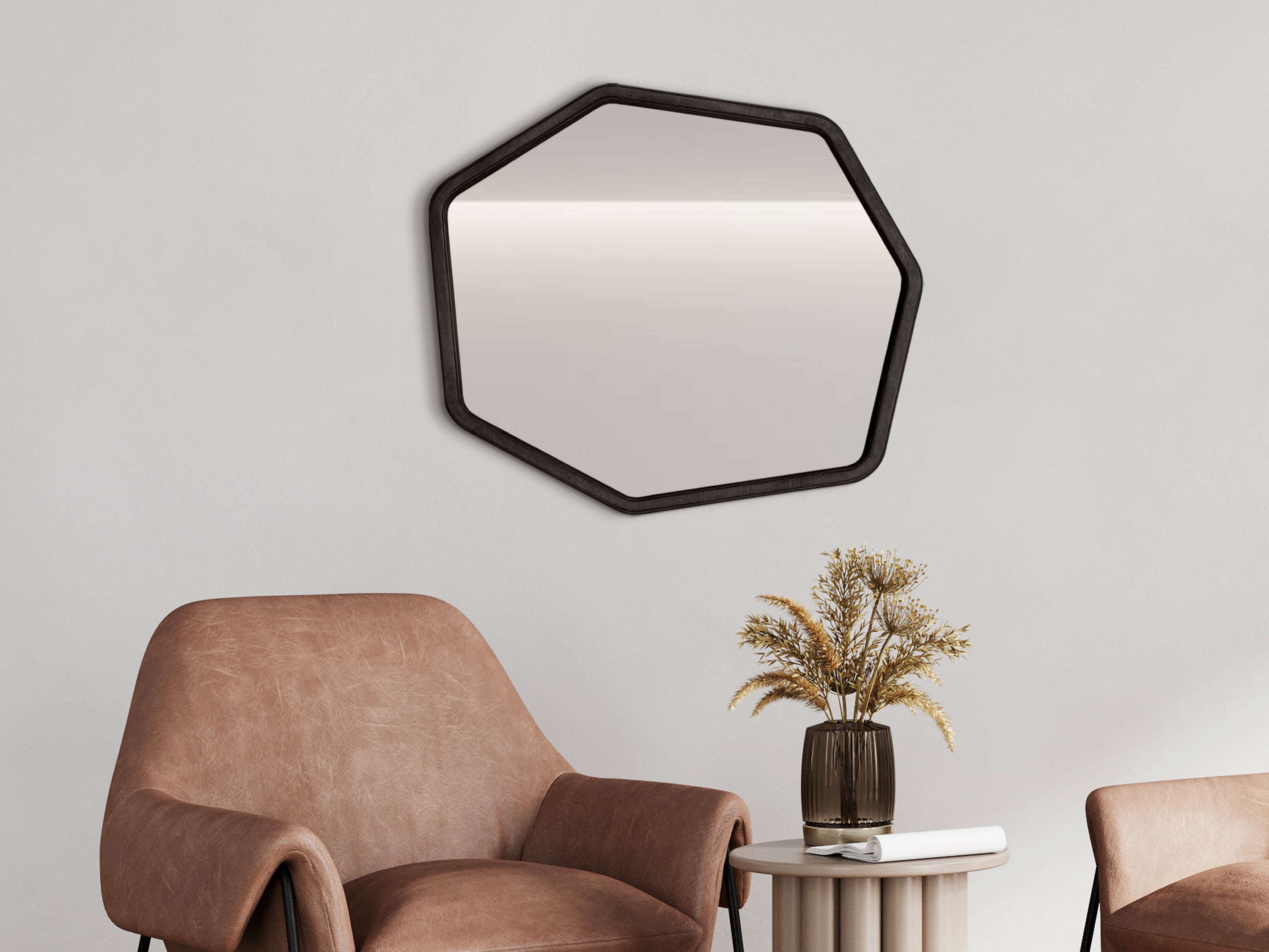 Miroir moderne à cadre en bois de forme hexagonale 