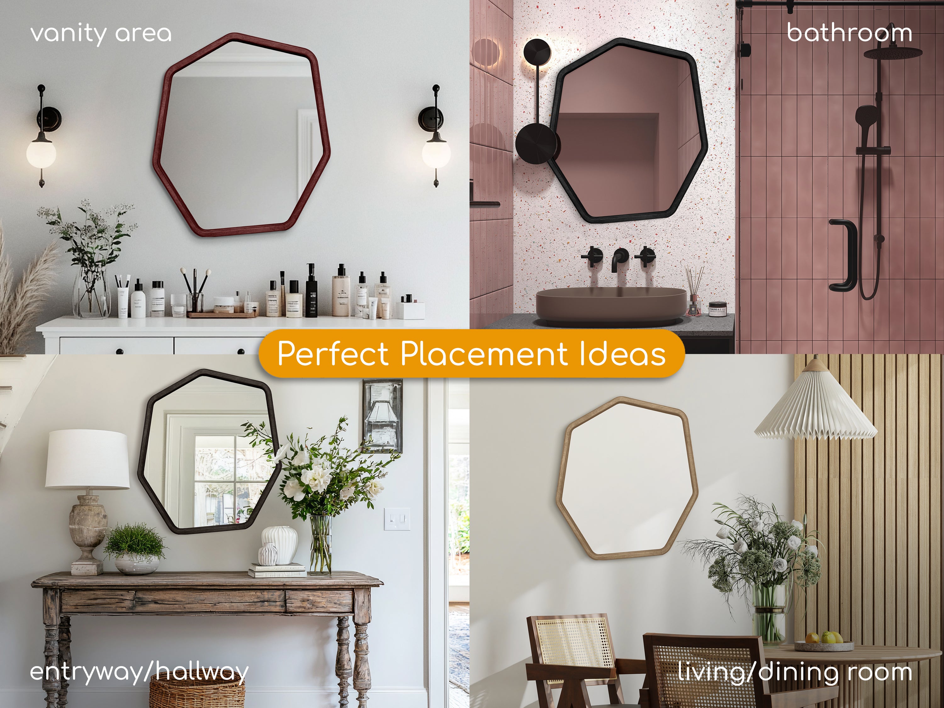 Miroir moderne à cadre en bois de forme hexagonale 