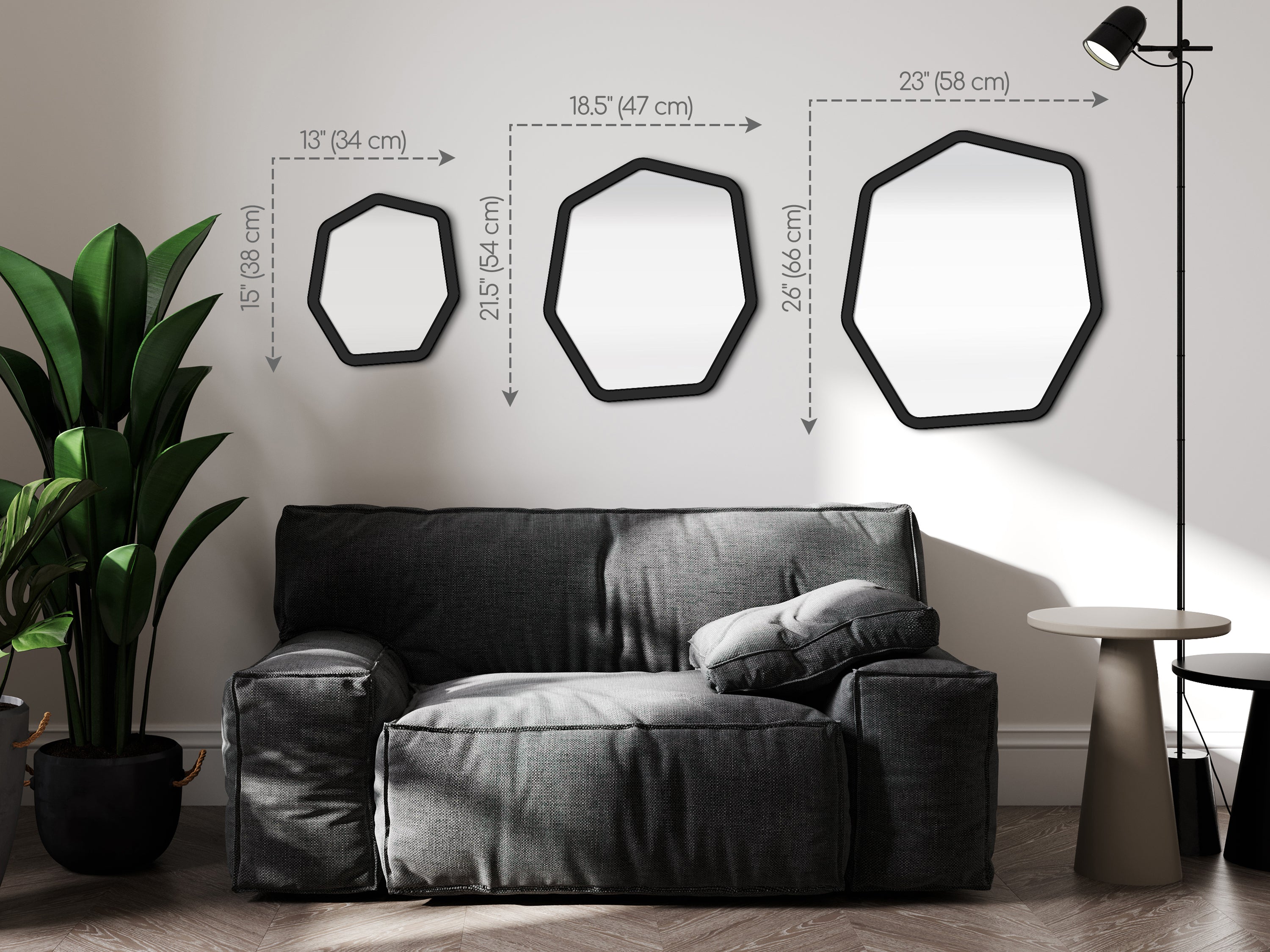 Miroir moderne à cadre en bois de forme hexagonale 