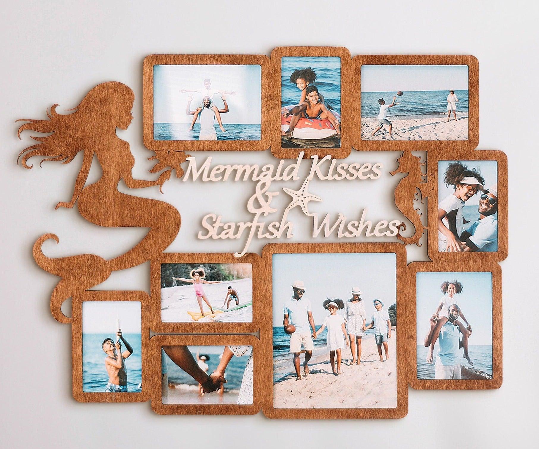 Mermaid personalized photo family collage made of wood Mermaid wall decor for kids