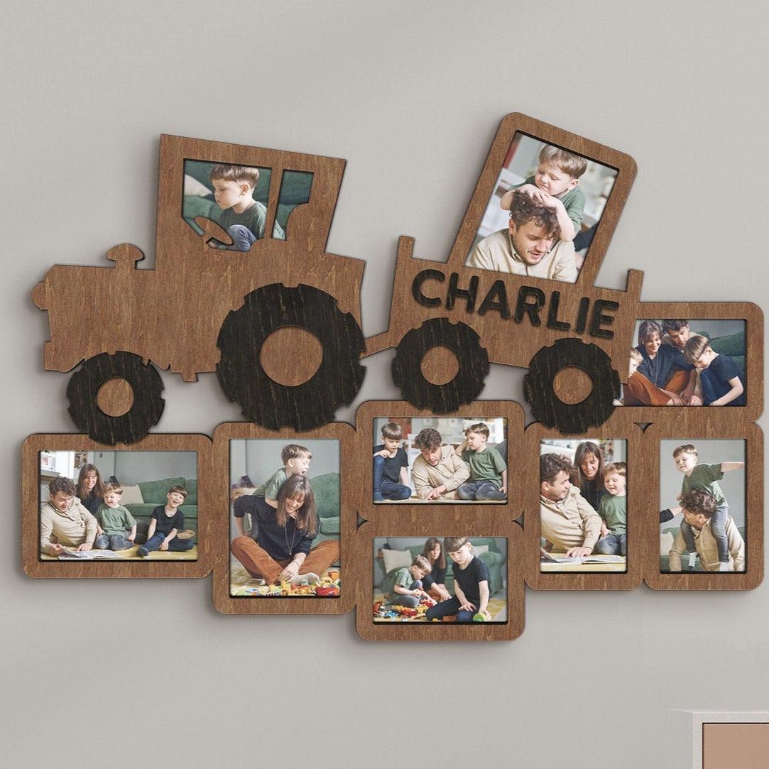 Personalized kids photo frame collage Mother to be gift Custom frame Baby boy gift Gift for him 4x6 5x7 tractor frame Name sign Bilderrahmen