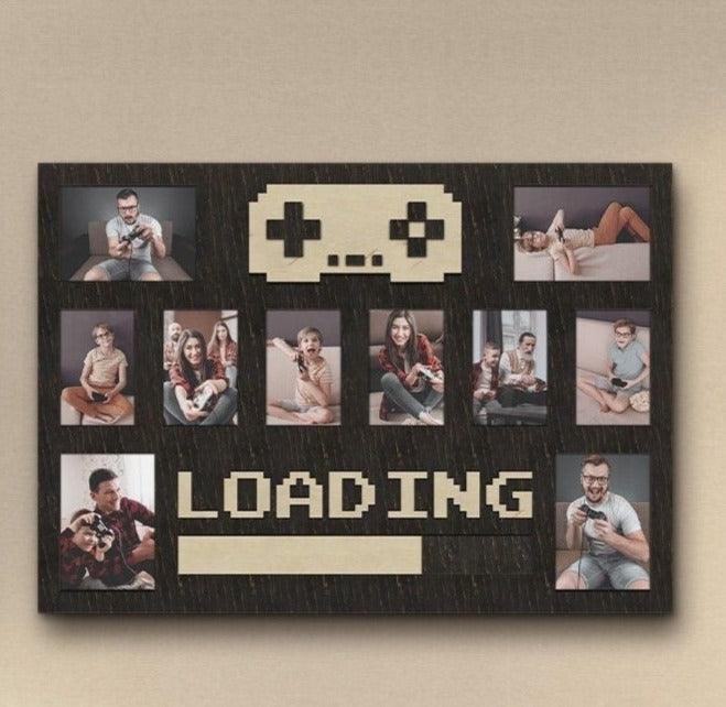 Pixel art photo frame collage Gaming gift Gamepad wall art Loading sign Multiple photos Geek decor Video game wood wall decor 4x6 5x7 frame