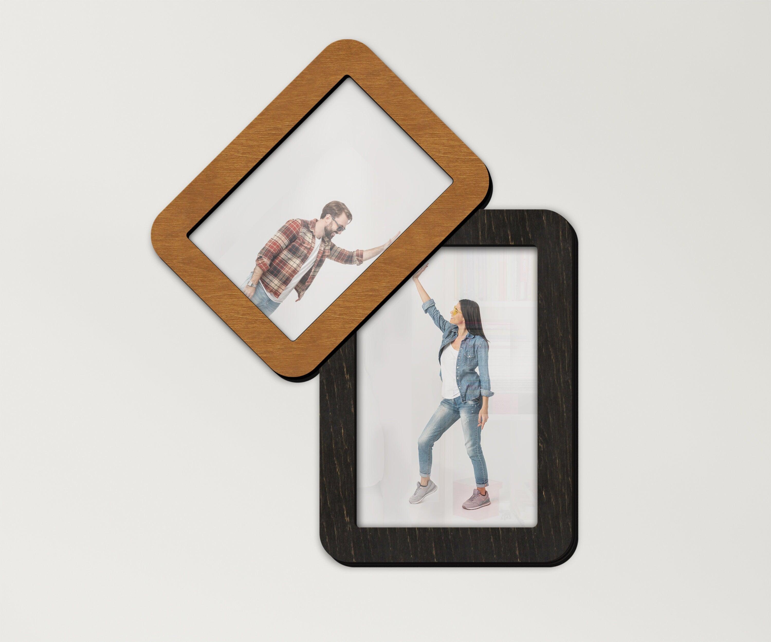 Wooden Dual Framed Picture Frame Collage Unique Angled Design 3 Sises 6 Custom Colors Wall Mounted Photo Frame Display 4x6 5x7 8x10