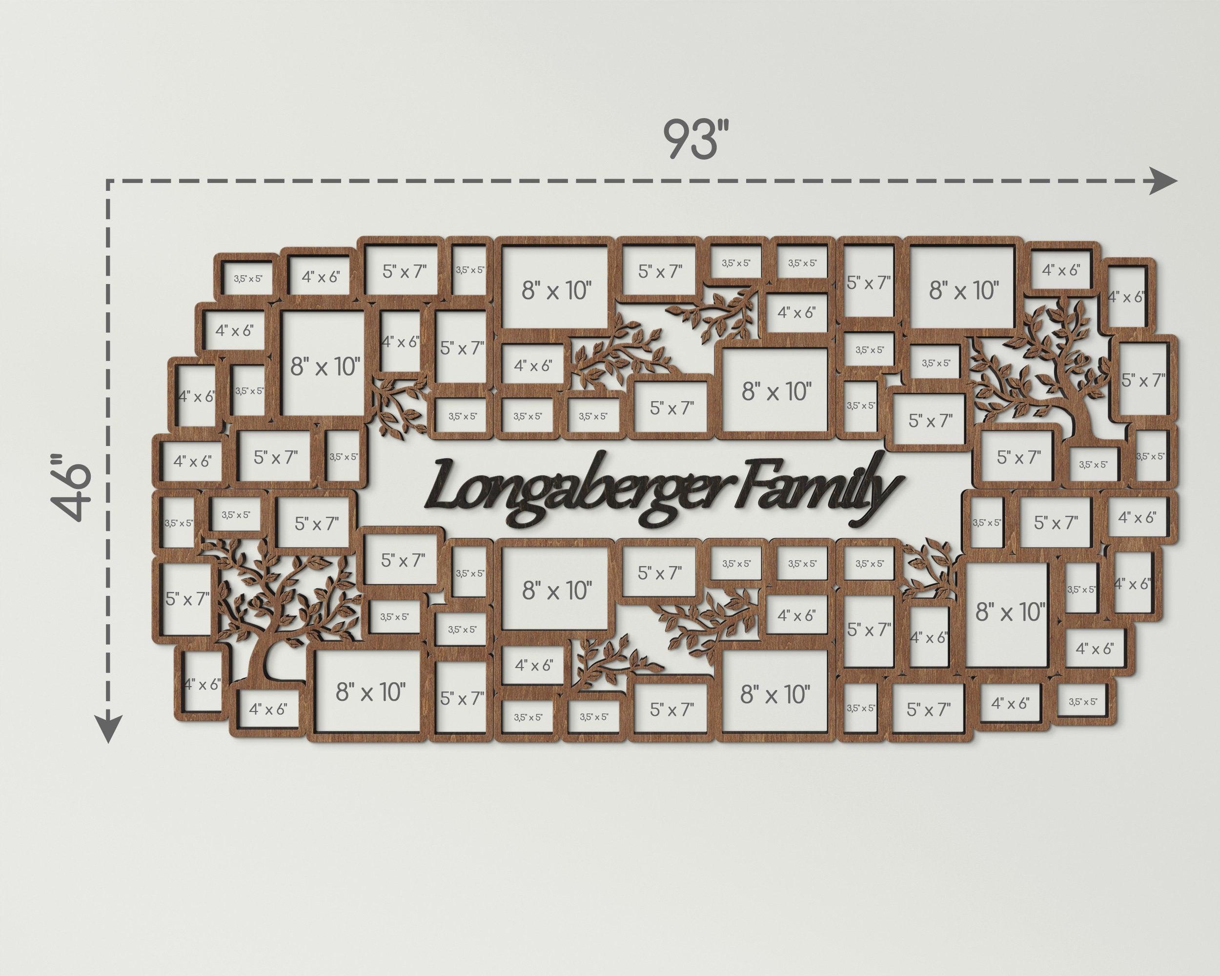 Personalized wooden picture frame collage XXXL wall centerpiece Large wall photo art Custom text Living room decor Family tree photo frame