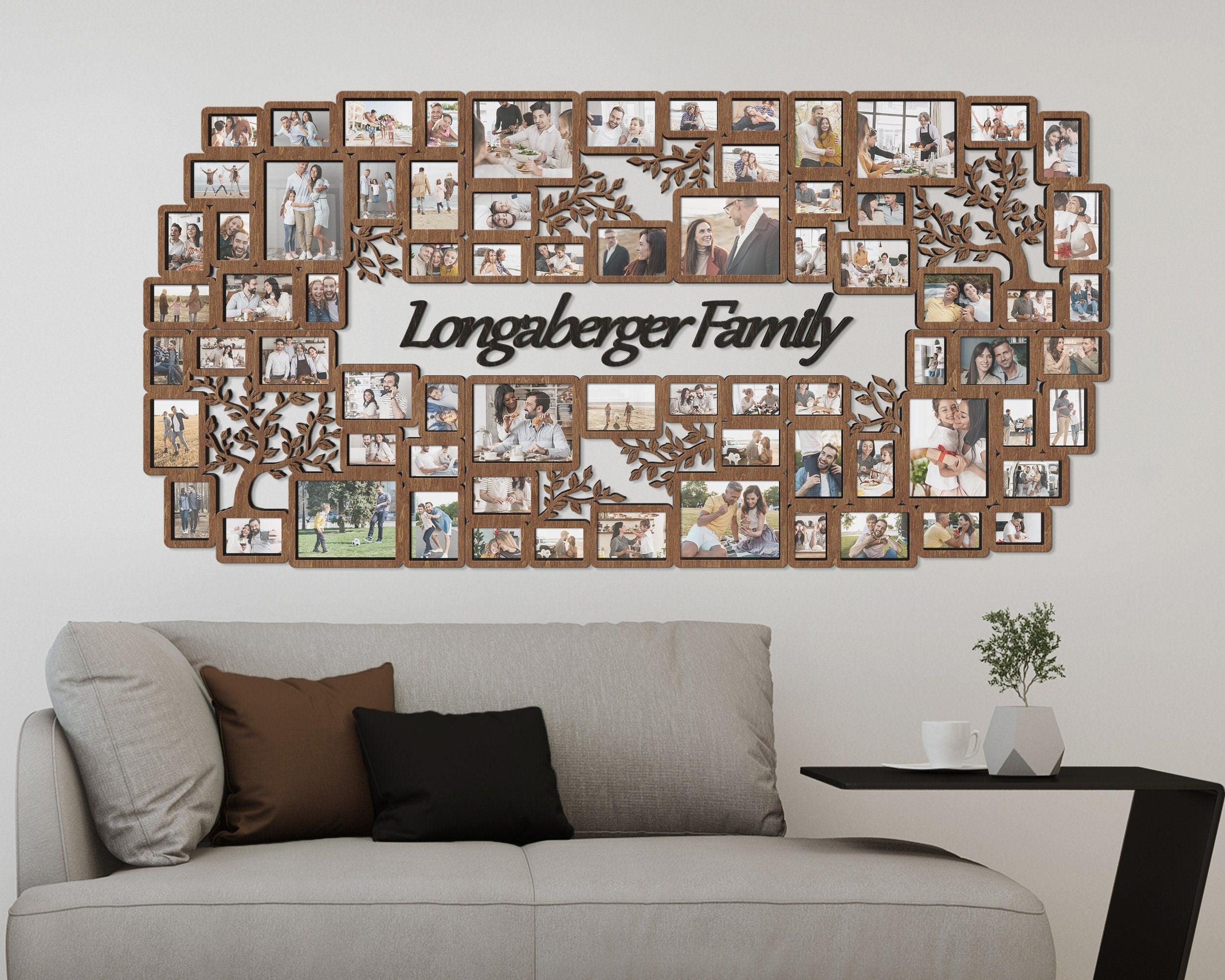 Personalized wooden picture frame collage XXXL wall centerpiece Large wall photo art Custom text Living room decor Family tree photo frame