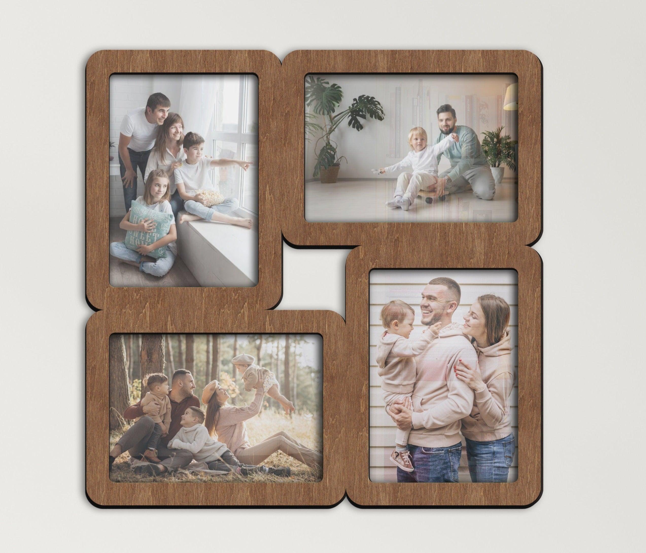 Wooden picture frame collage 4 photo openings 4x6 Square frame Geometric decor Photo gallery for wall Modular photo frame 8 color options