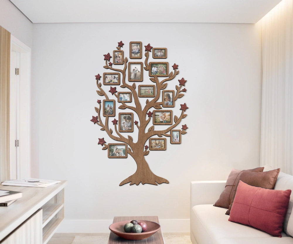 Wooden Family Tree Picture Collage - Photo collage with butterflies