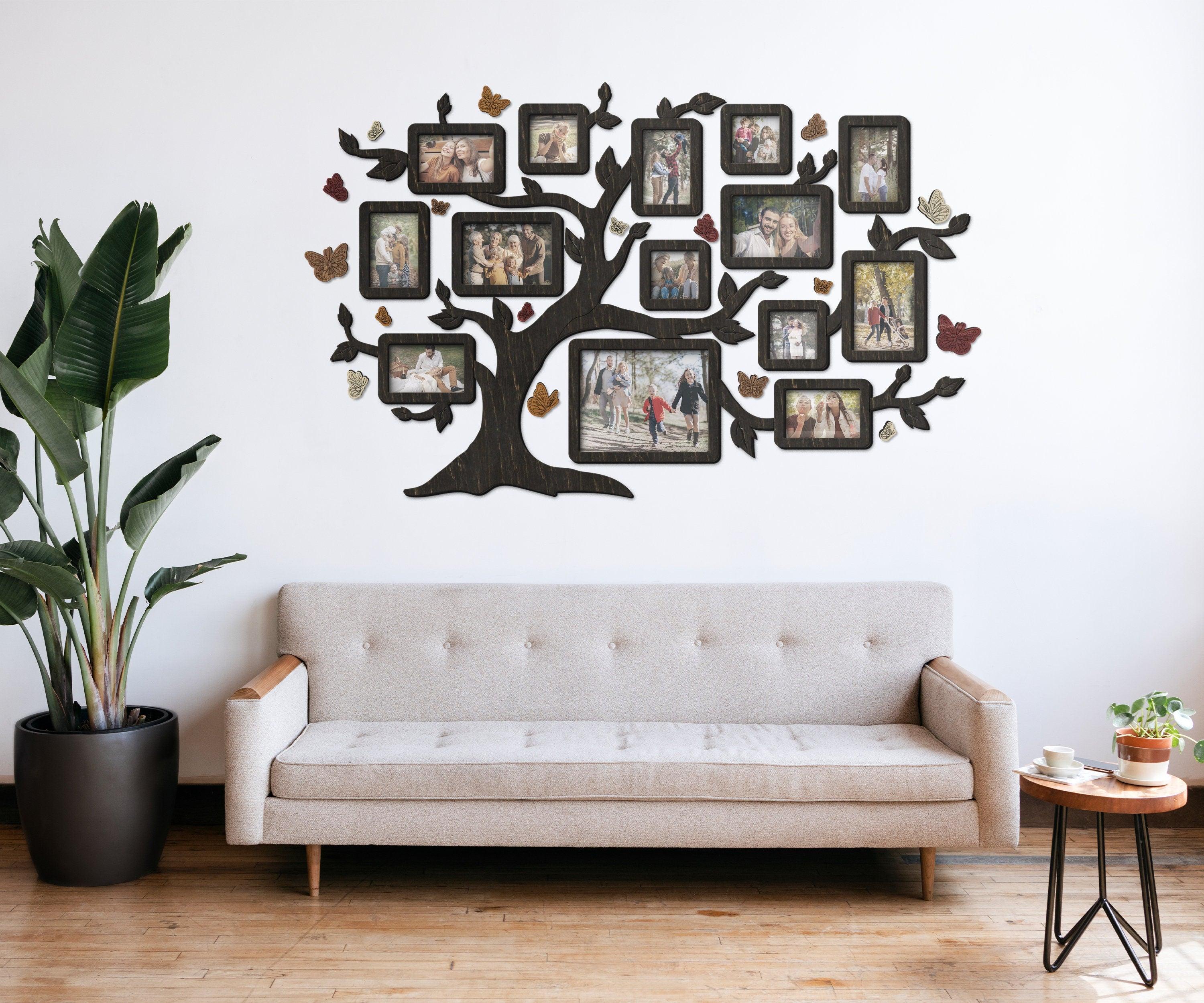 Wooden family tree wall art Collage picture frames for wall Butterfly wall decor Anniversary gift Big genealogy tree Multiple frames 4x6 5x7