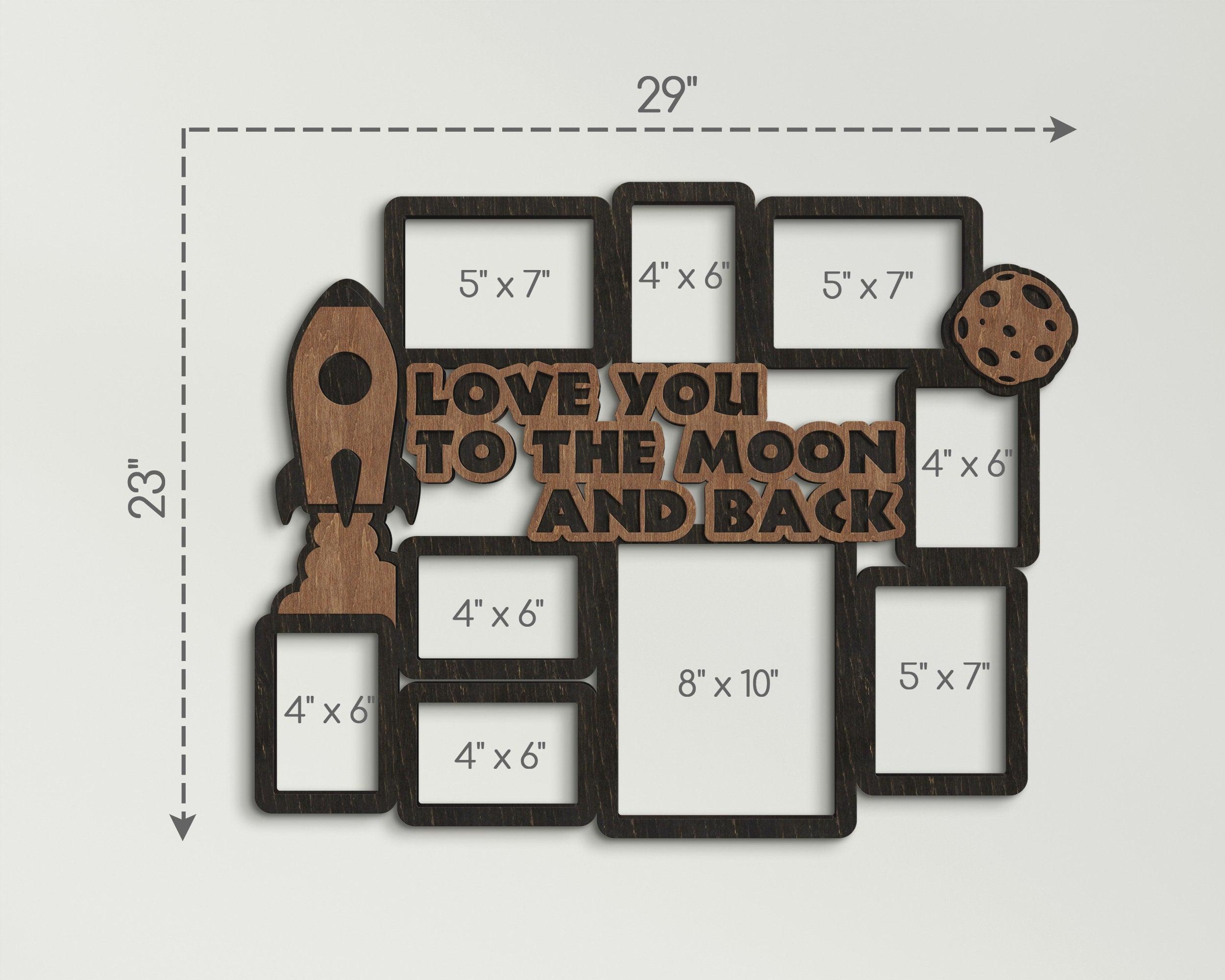 Personalized gift for her Custom picture frame collage Love you to the moon and back Present for mom Wood wall decor Gifts for him Moon art