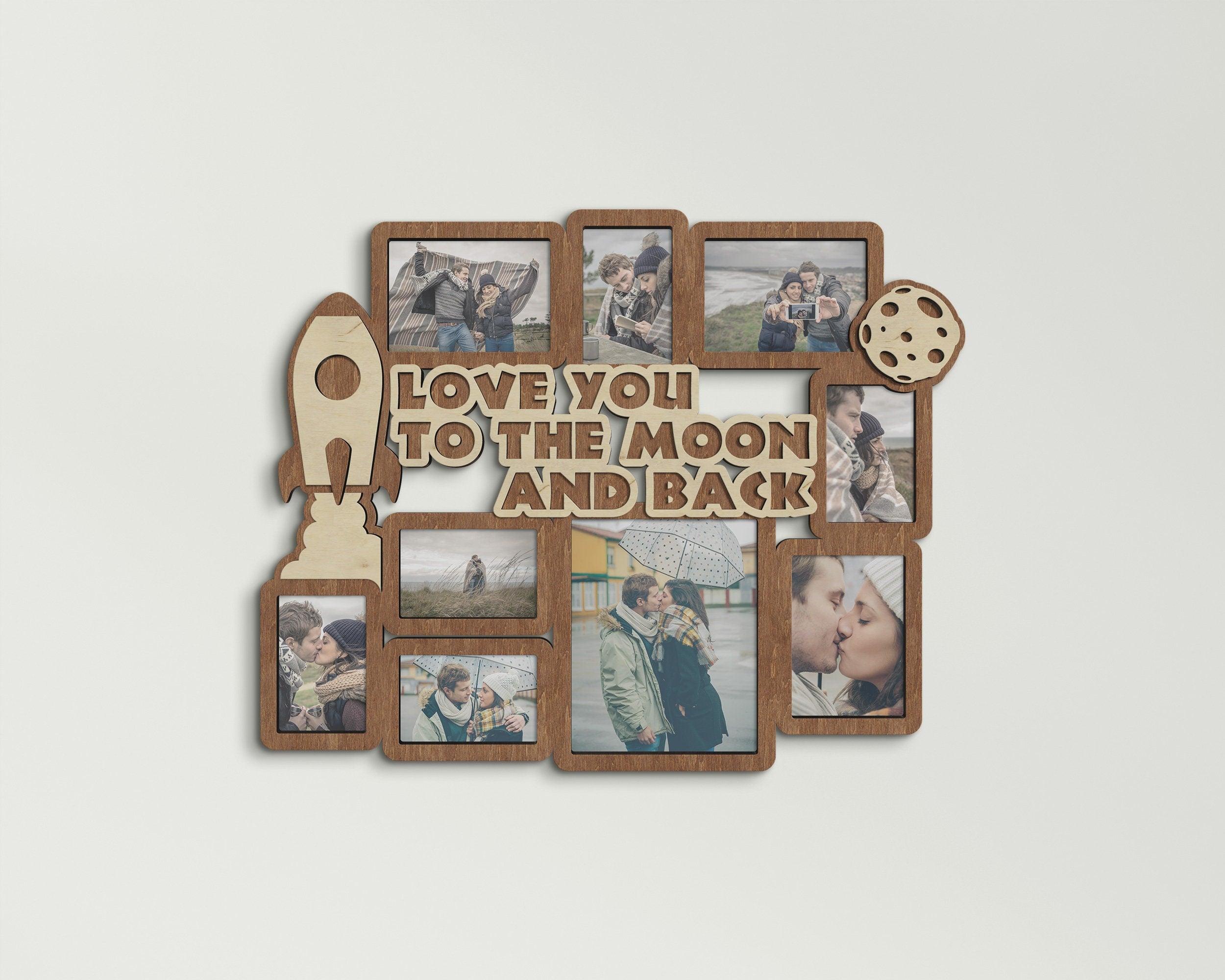 Personalized gift for her Custom picture frame collage Love you to the moon and back Present for mom Wood wall decor Gifts for him Moon art