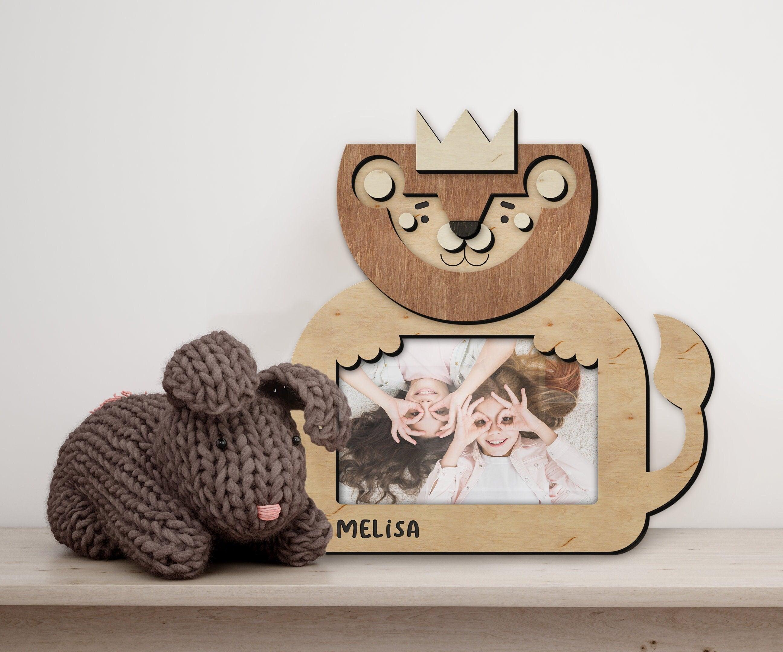 Engraved lion frame Mothers day gift Personalized mom to be gifts Wooden wall art Custom color nursery decor Baby name sign Small 4x6 photo