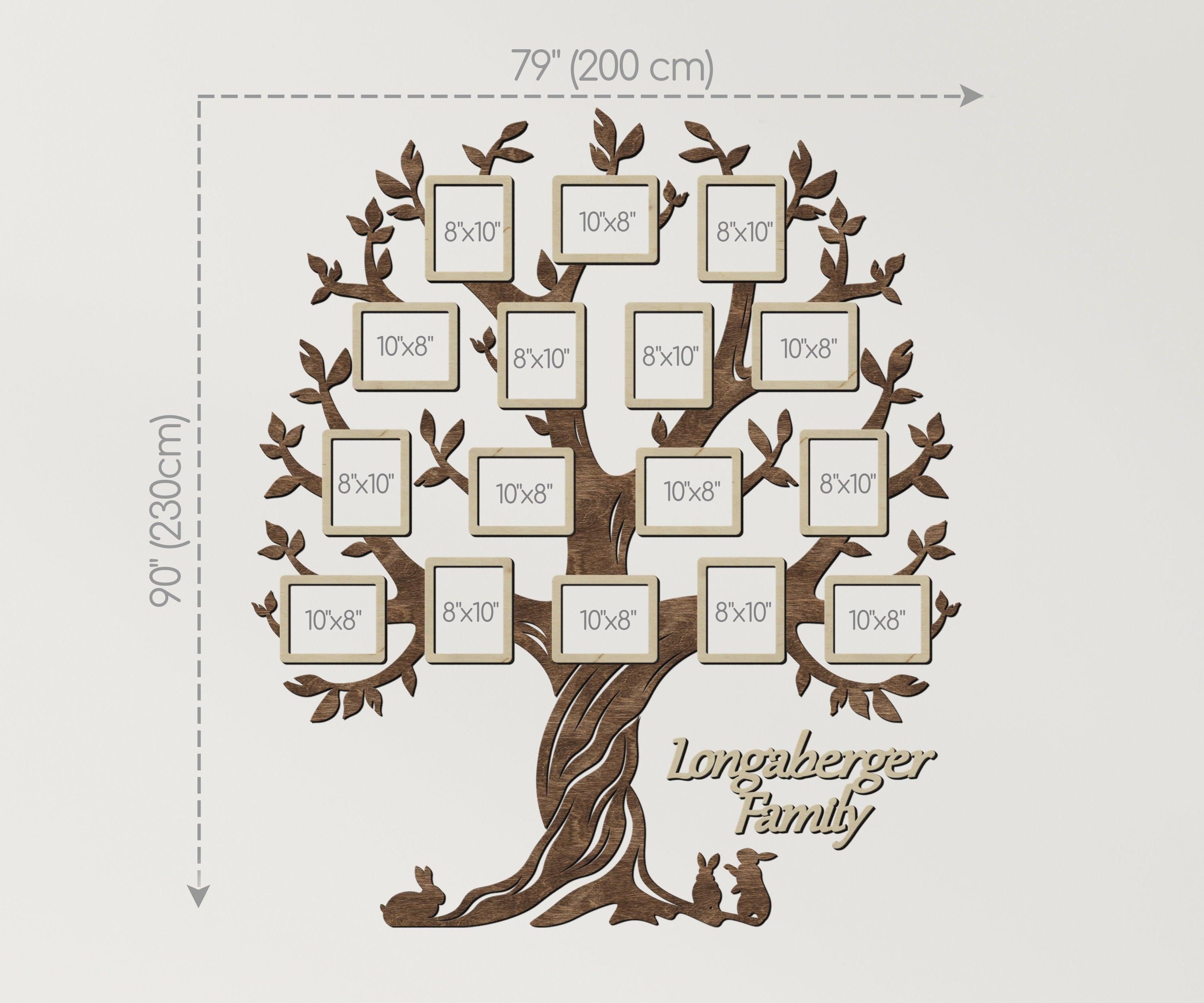 Personalized large family genealogical tree Picture frame collage Wooden name sign Custom housewarming gift Home wall decor for living room