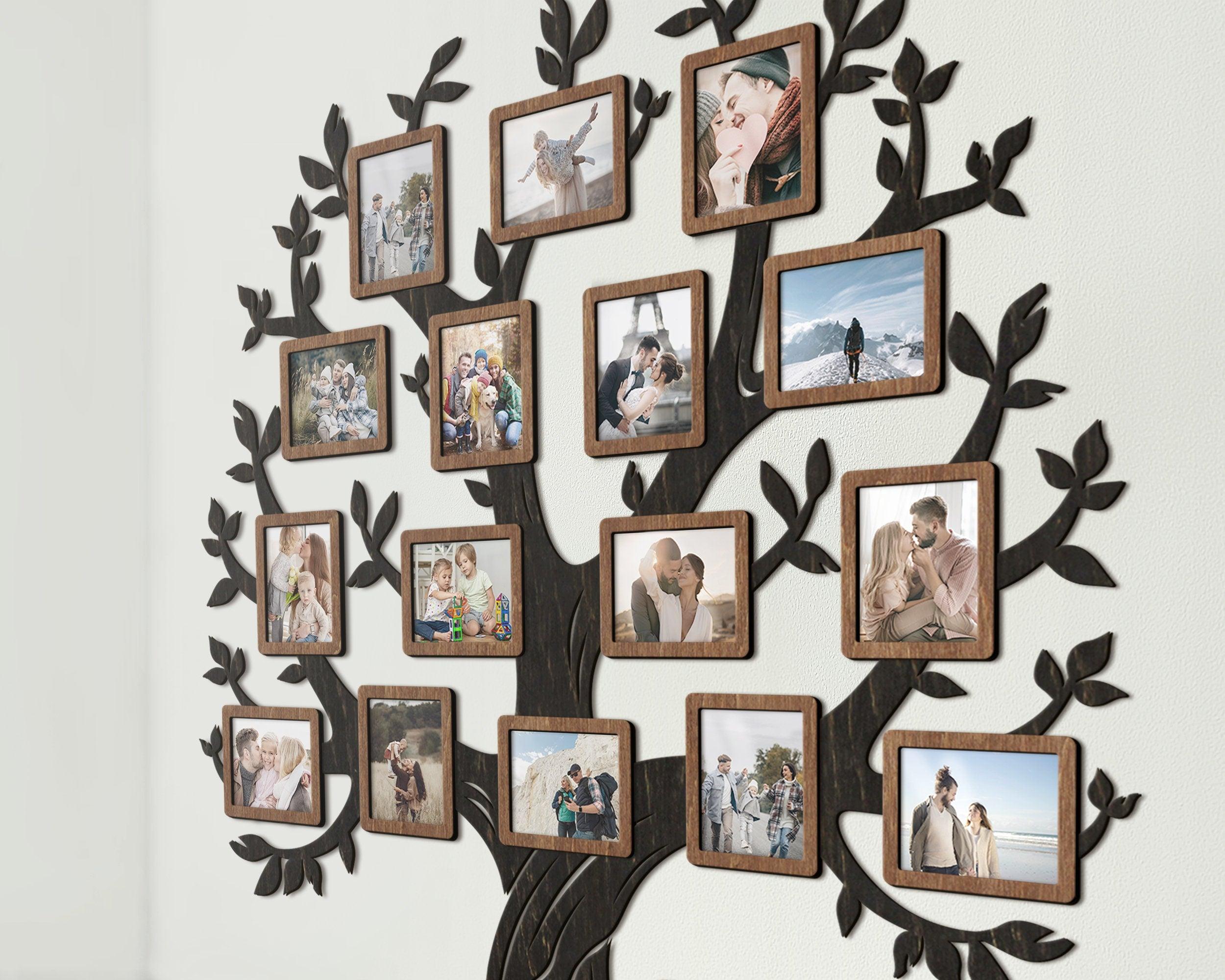 Personalized large family genealogical tree Picture frame collage Wooden name sign Custom housewarming gift Home wall decor for living room