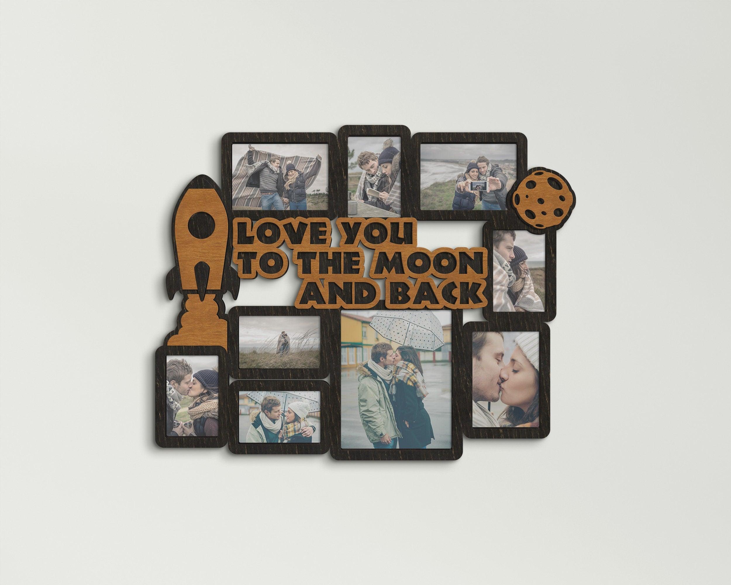 Personalized gift for her Custom picture frame collage Love you to the moon and back Present for mom Wood wall decor Gifts for him Moon art