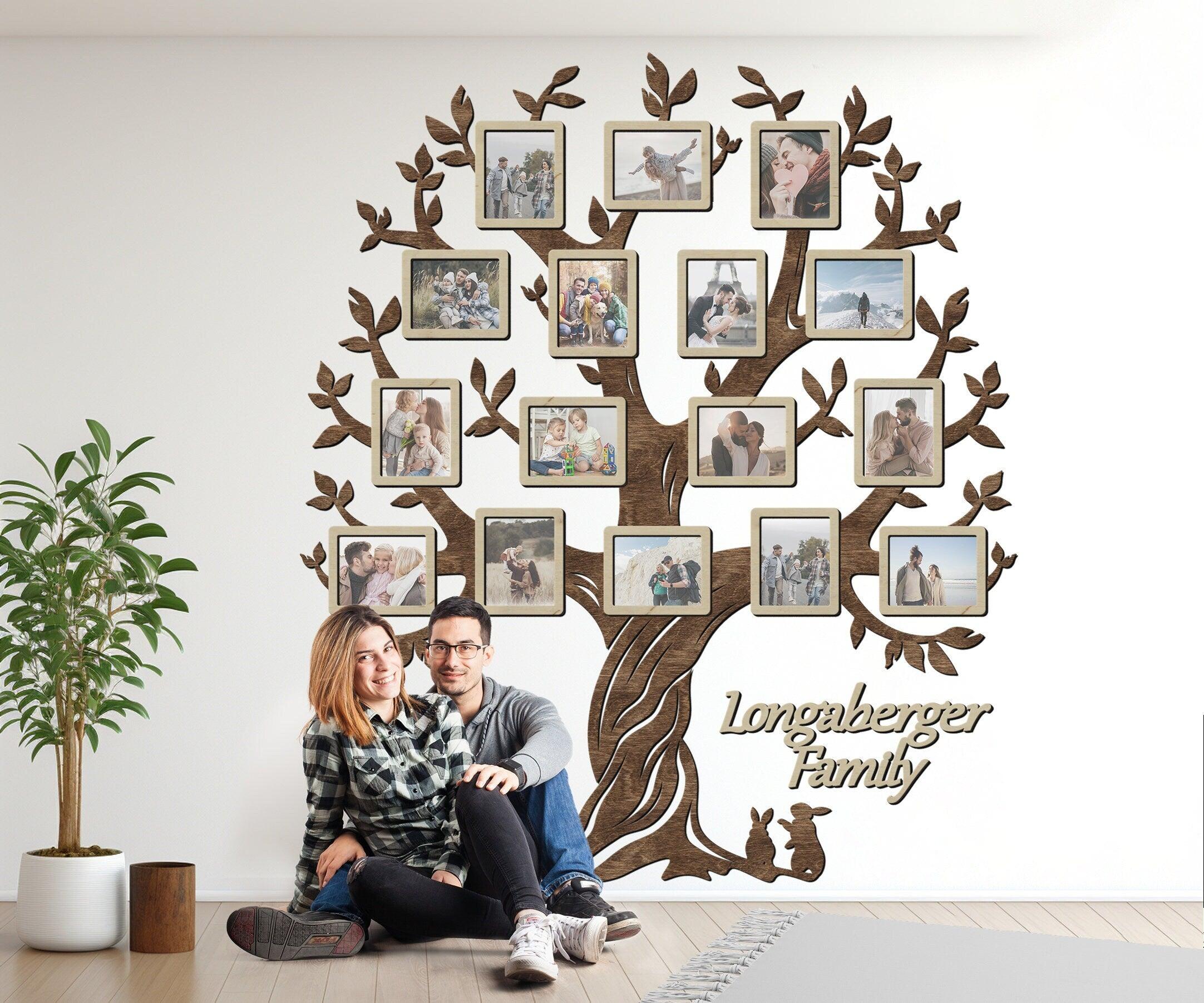 Personalized large family genealogical tree Picture frame collage Wooden name sign Custom housewarming gift Home wall decor for living room