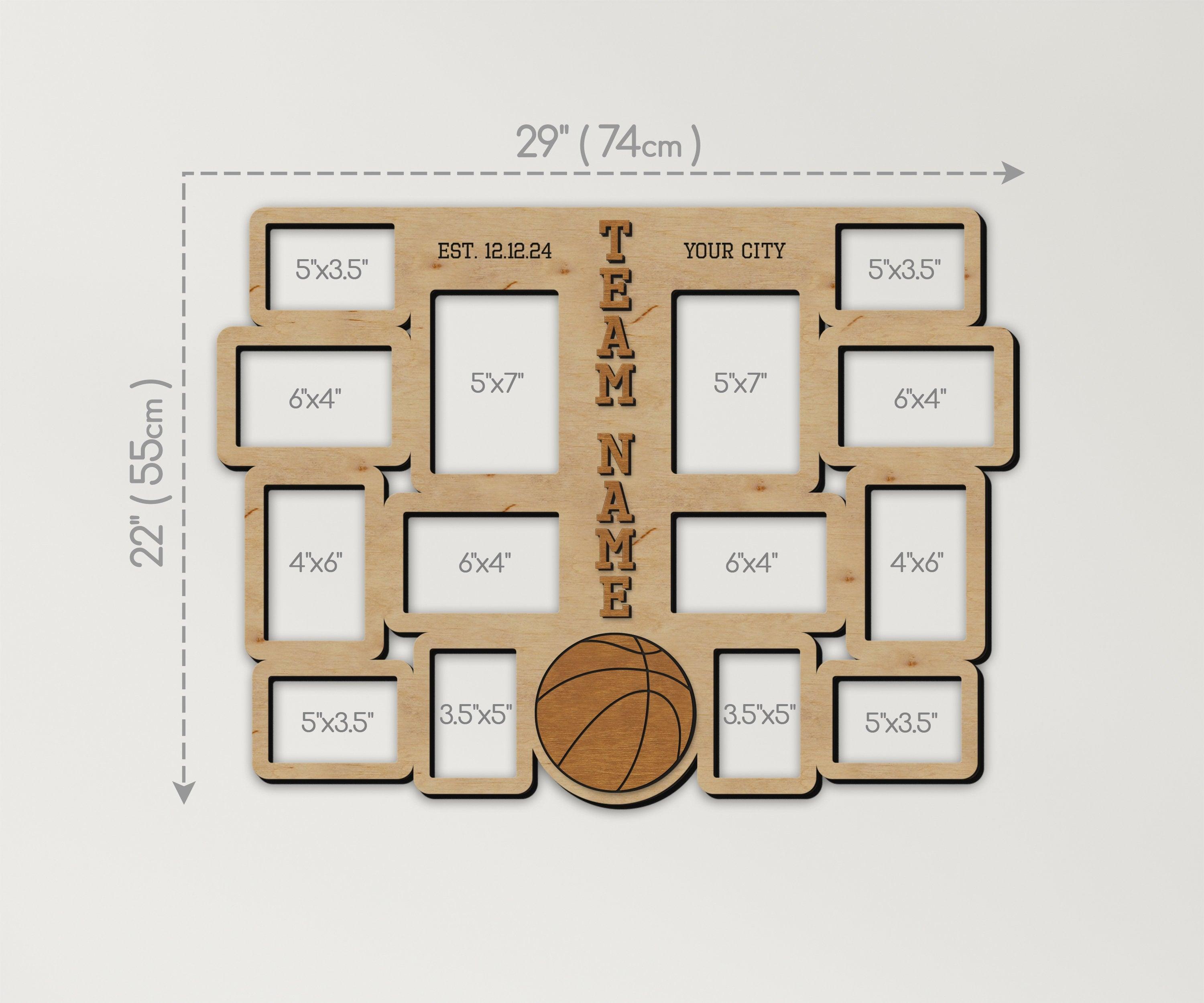 Handcrafted sports team display Custom basketball picture frame collage Engraved memory photo frames Personalized gift for coach Wall decor