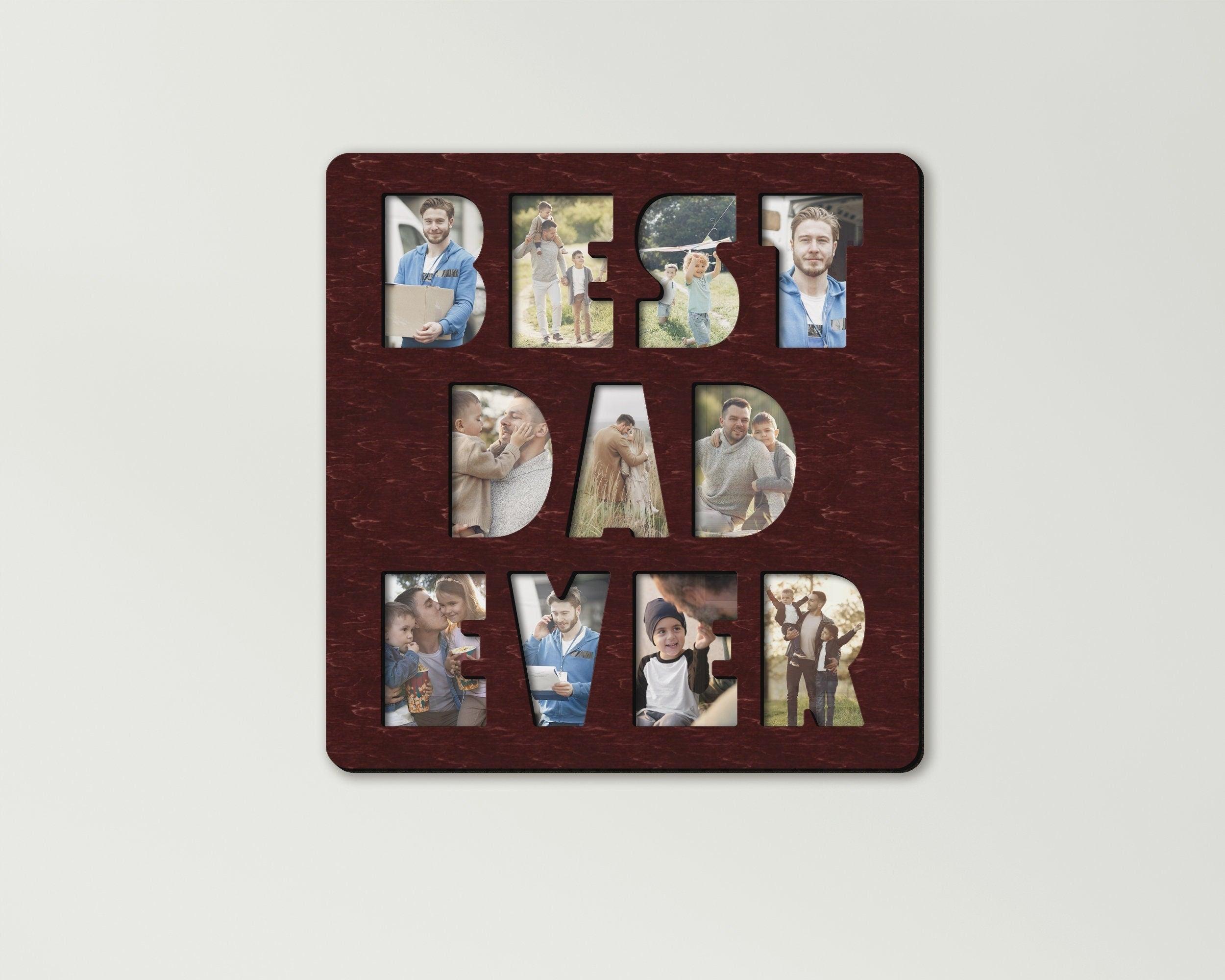 New dad Gift from daughter or son Custom Father's day gifts Best dad ever sign Multi photo frame collage Gift for dad Wooden frame Craft art