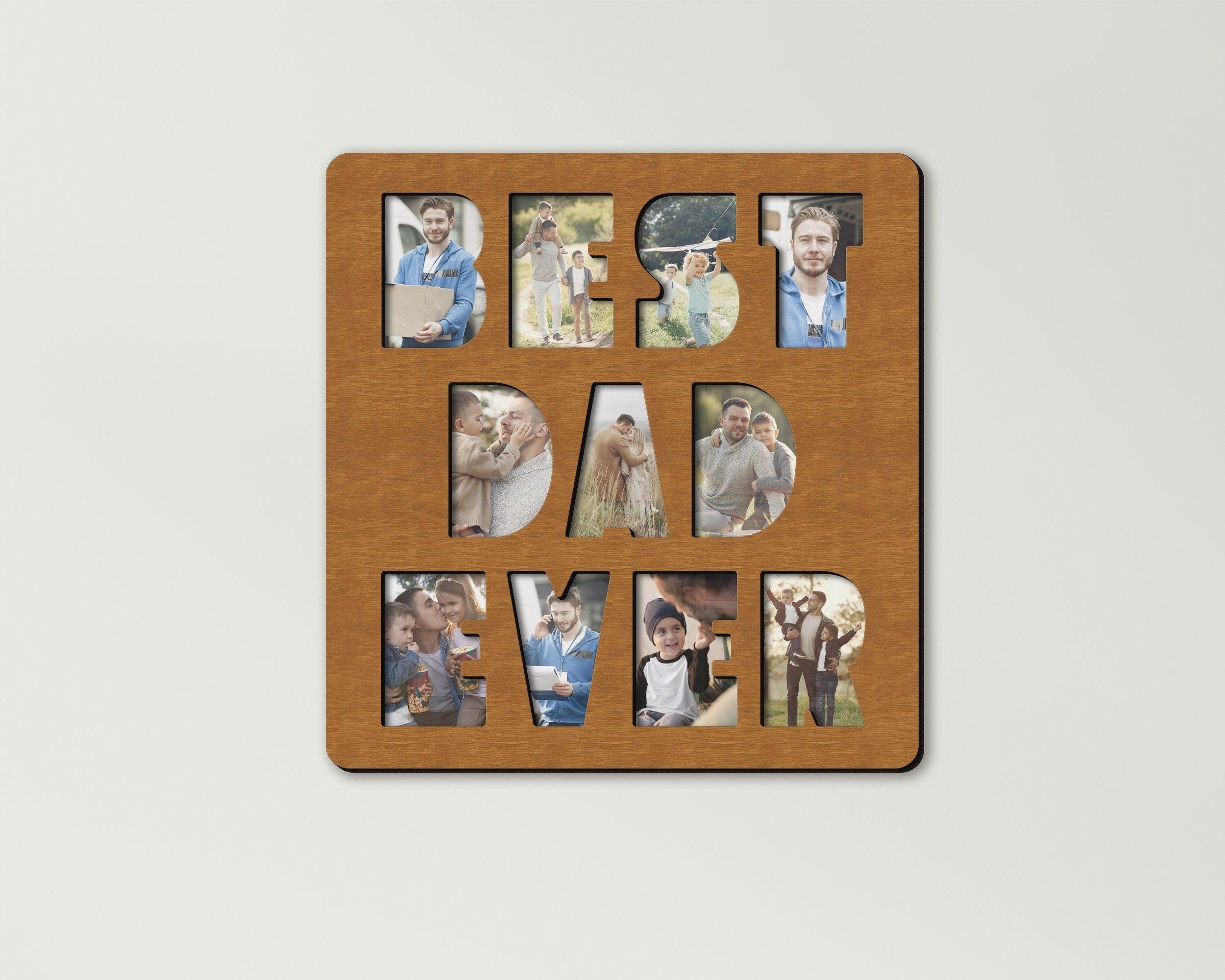 New dad Gift from daughter or son Custom Father's day gifts Best dad ever sign Multi photo frame collage Gift for dad Wooden frame Craft art