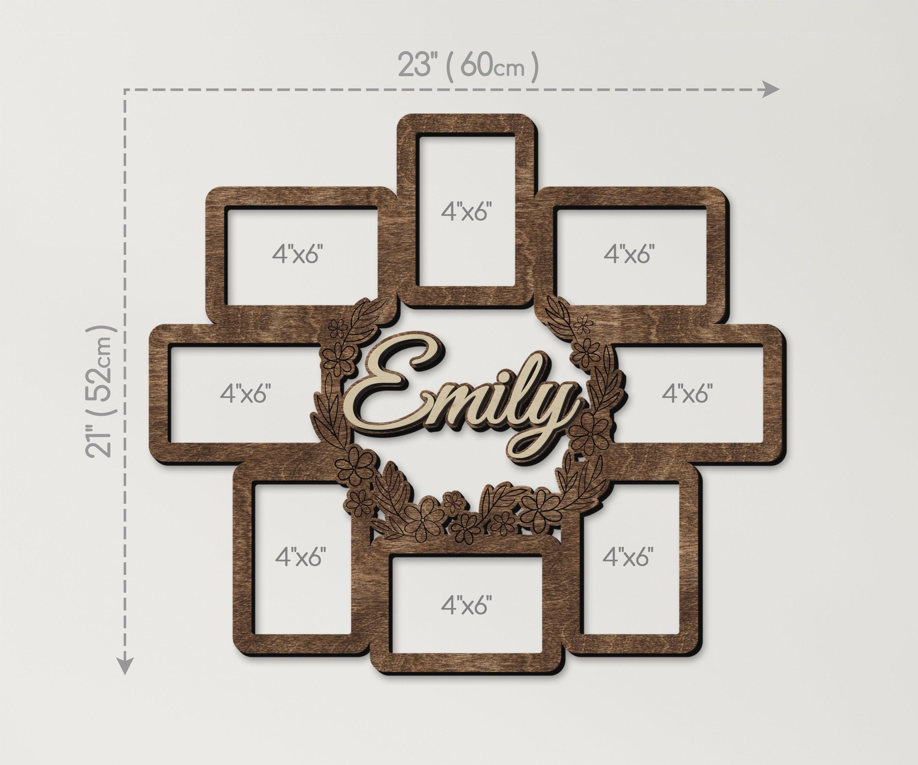 Personalized flower picture frame with charm Elegant home wall art decor Floral wreath wooden collage frames Custom name sign Gift for wife