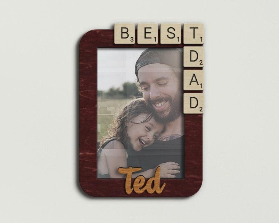 Custom 1st Father's Day gift Engraved wooden photo frame for Best dad Personalized picture frame with Unique text Gifts from Daughter or Son