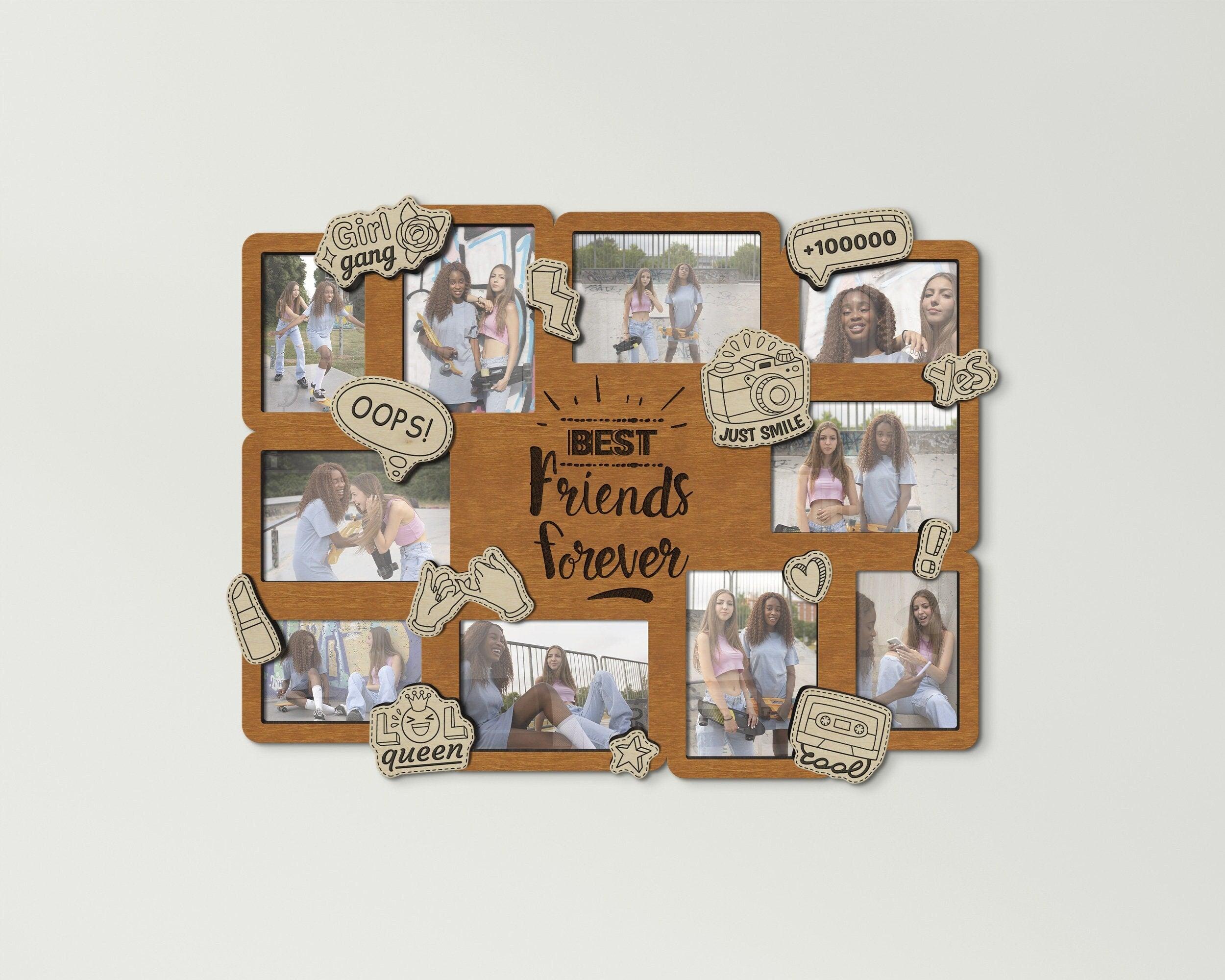 Friendship Day Gift: Best friend picture frame with Multiple openings Custom wooden photo collage for bestie Wall art decor Soul sister gift