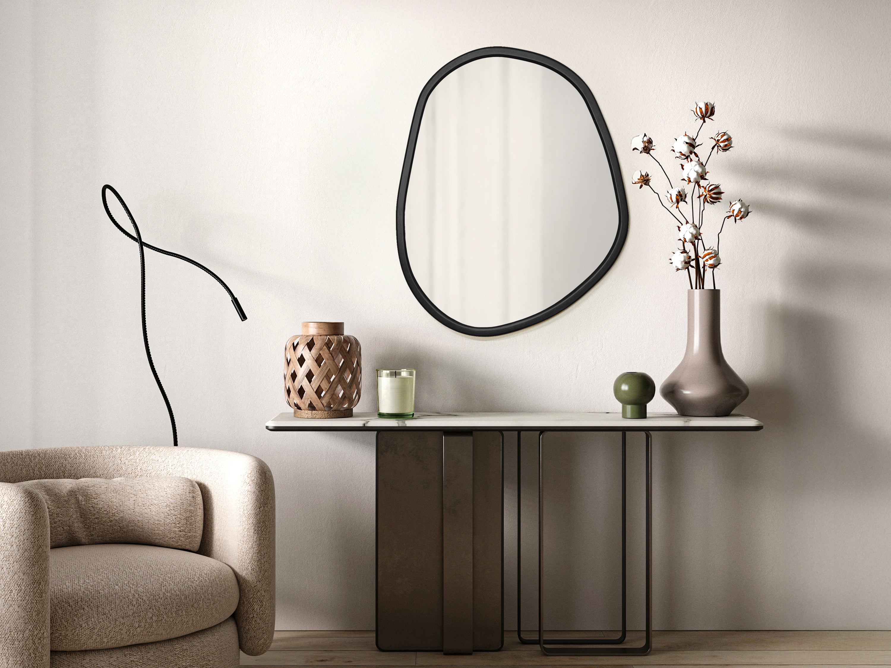 Miroir à cadre en bois de forme organique 