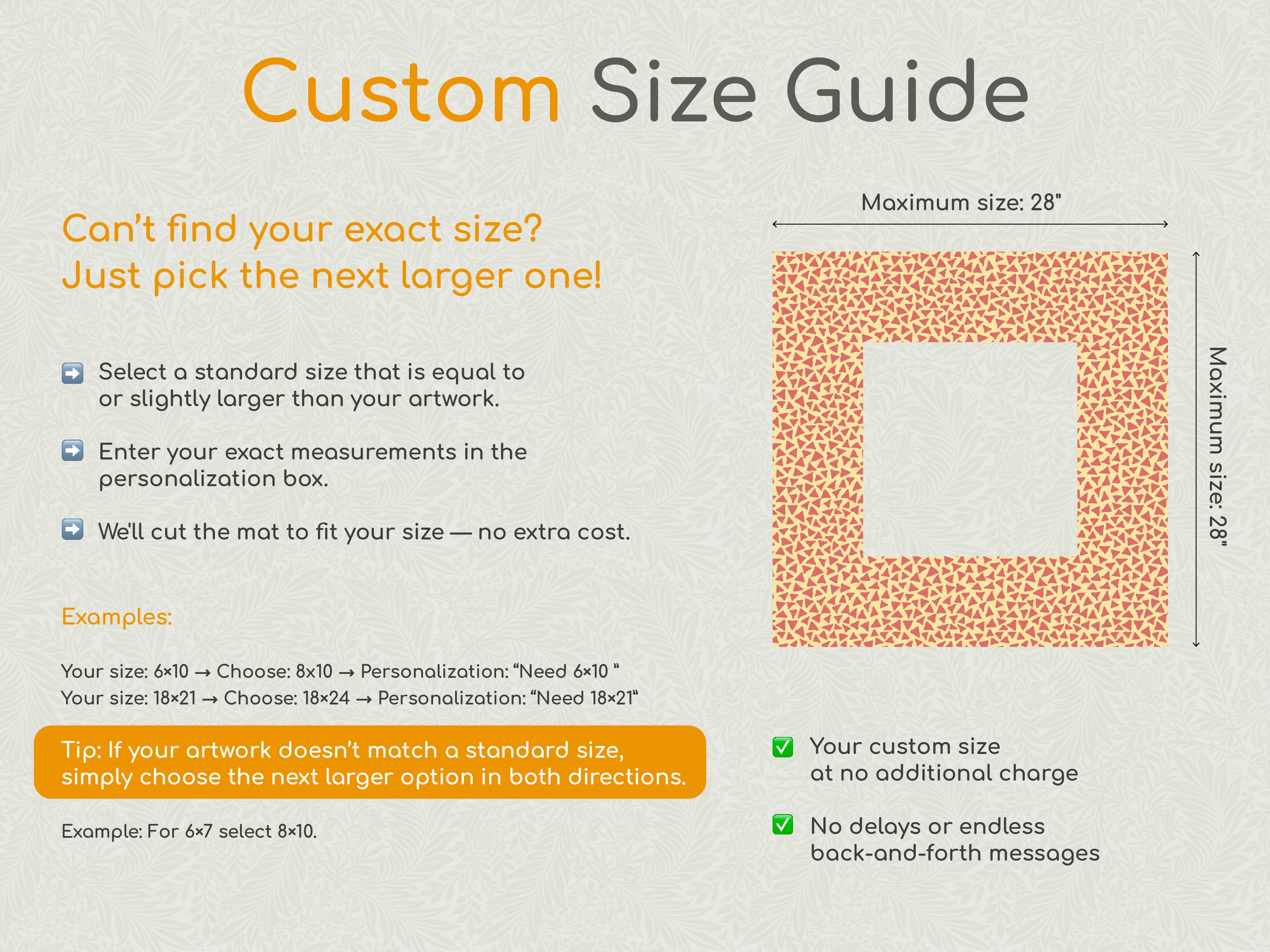 Vintage Photo Frame Mat Board – Custom Sizing, Single or Double Matting