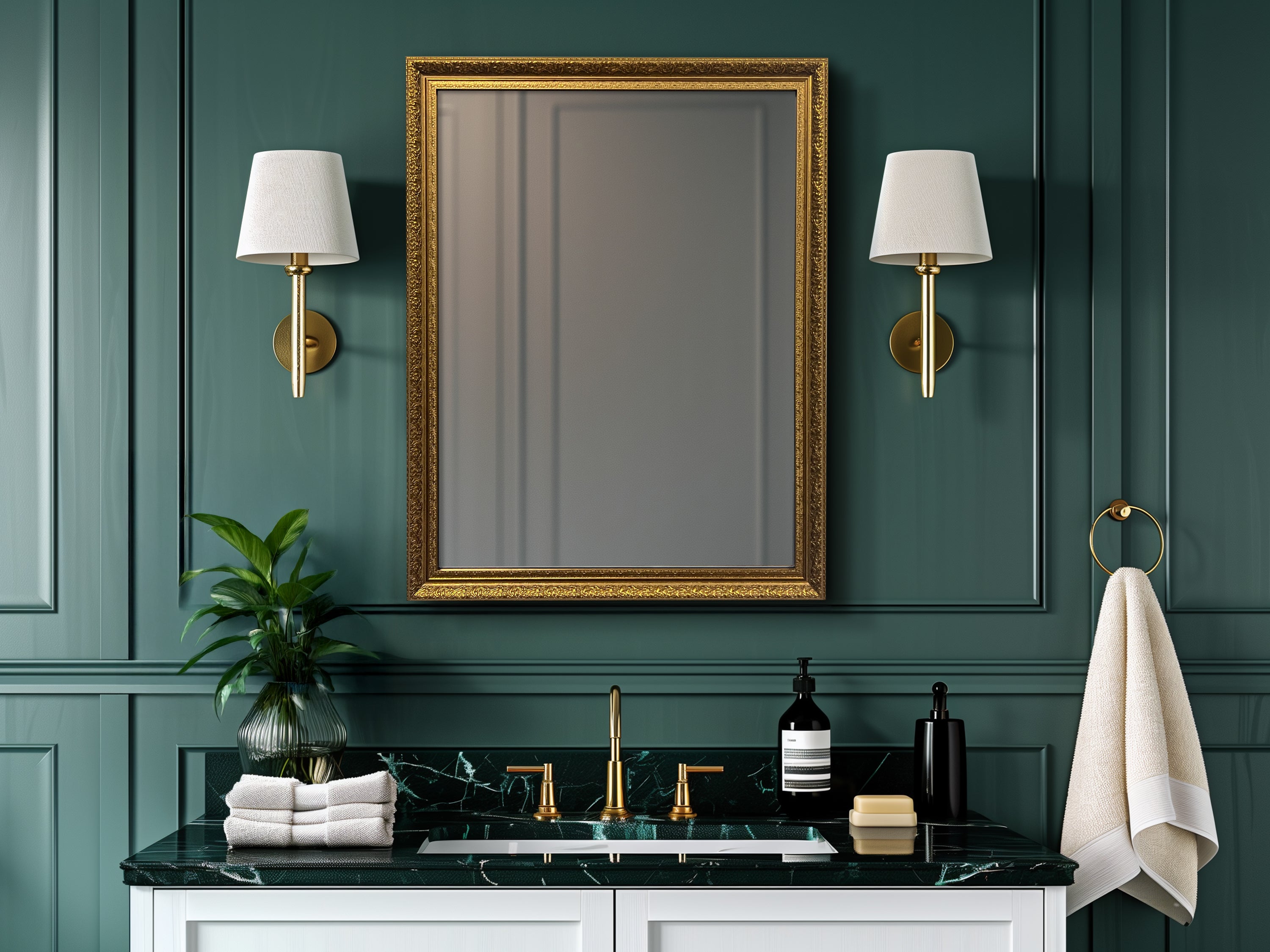 Ornate Gold Framed Mirror | Vintage Bathroom Wall Mirror, Farmhouse Decor