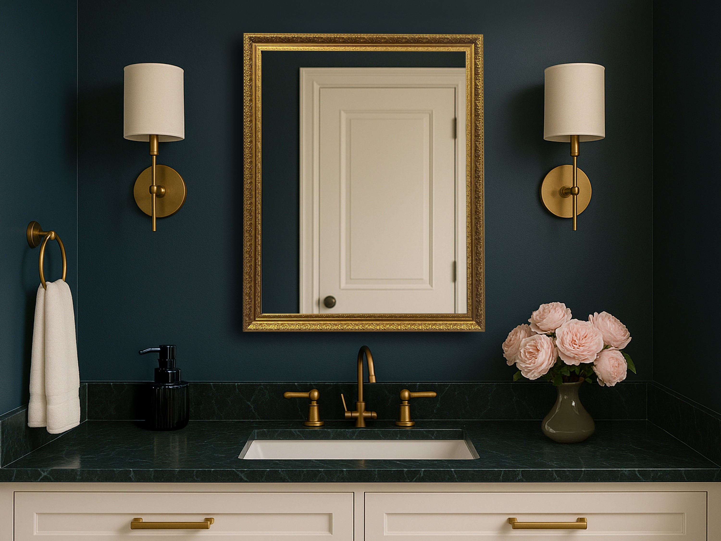 Ornate Gold Framed Mirror | Vintage Bathroom Wall Mirror, Farmhouse Decor