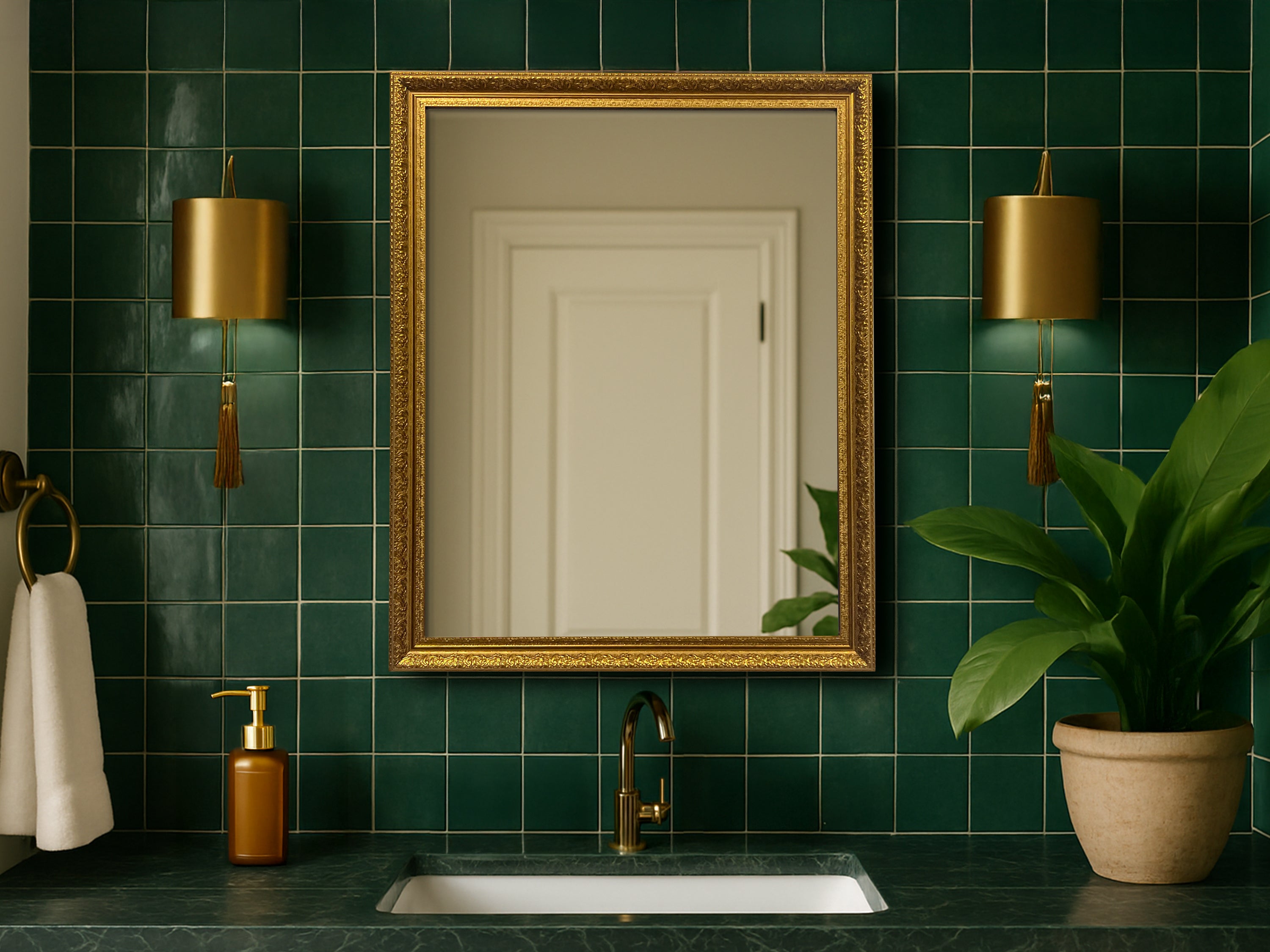 Ornate Gold Framed Mirror | Vintage Bathroom Wall Mirror, Farmhouse Decor