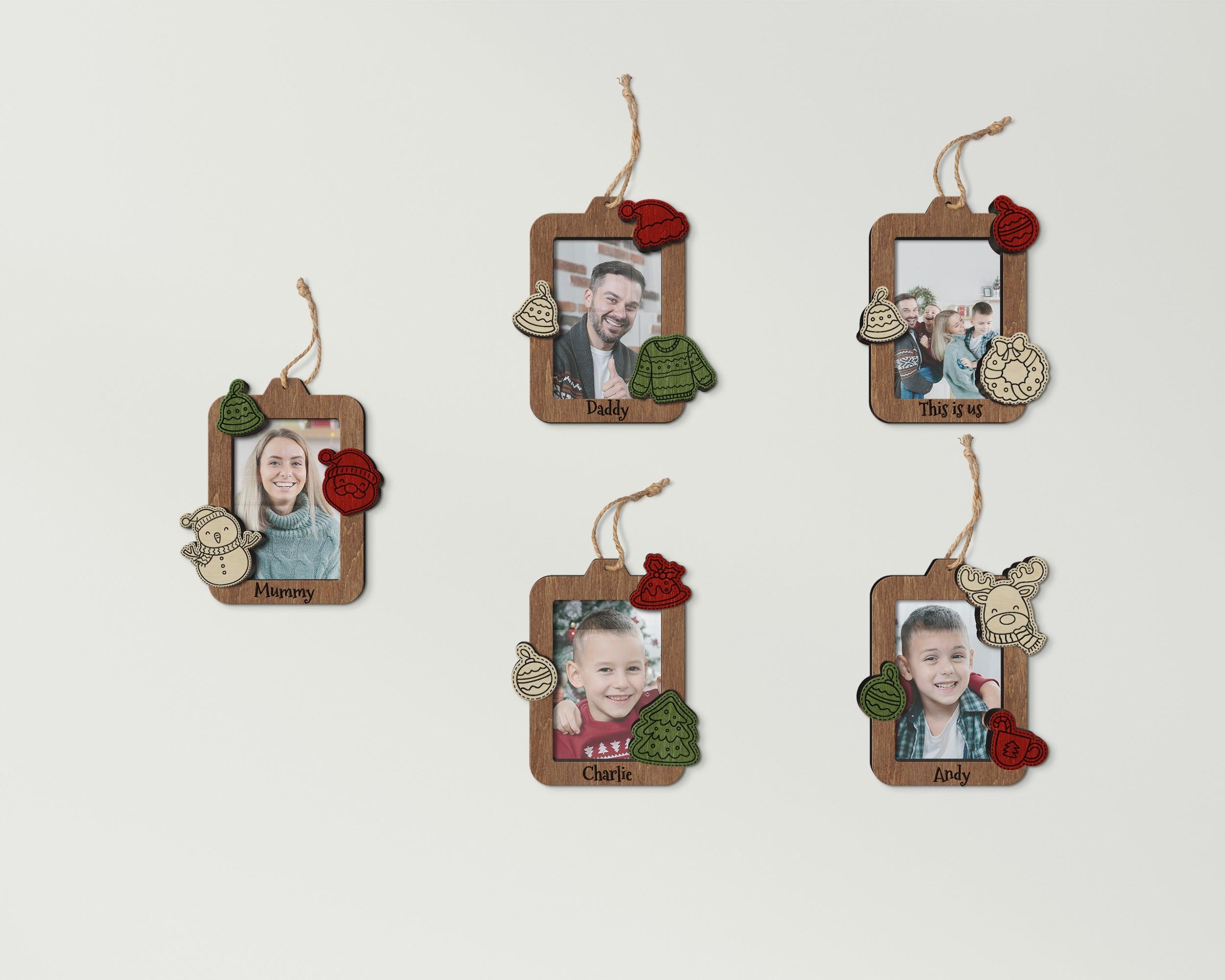 Wooden picture frame ornaments Personalized Christmas tree ornaments Laser engraved names Custom color Christmas decor Family gift