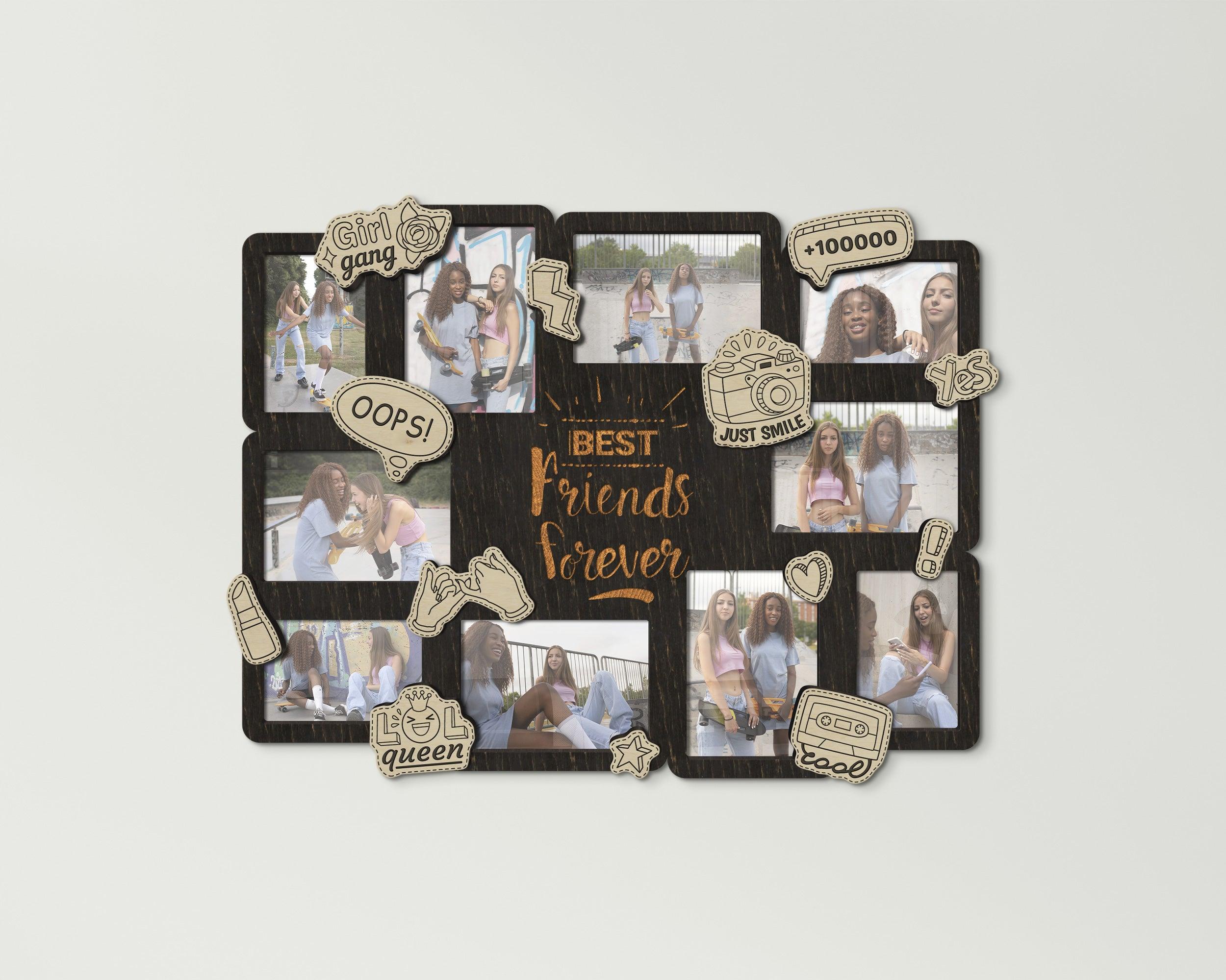 Friendship Day Gift: Best friend picture frame with Multiple openings Custom wooden photo collage for bestie Wall art decor Soul sister gift - The Frame Depot