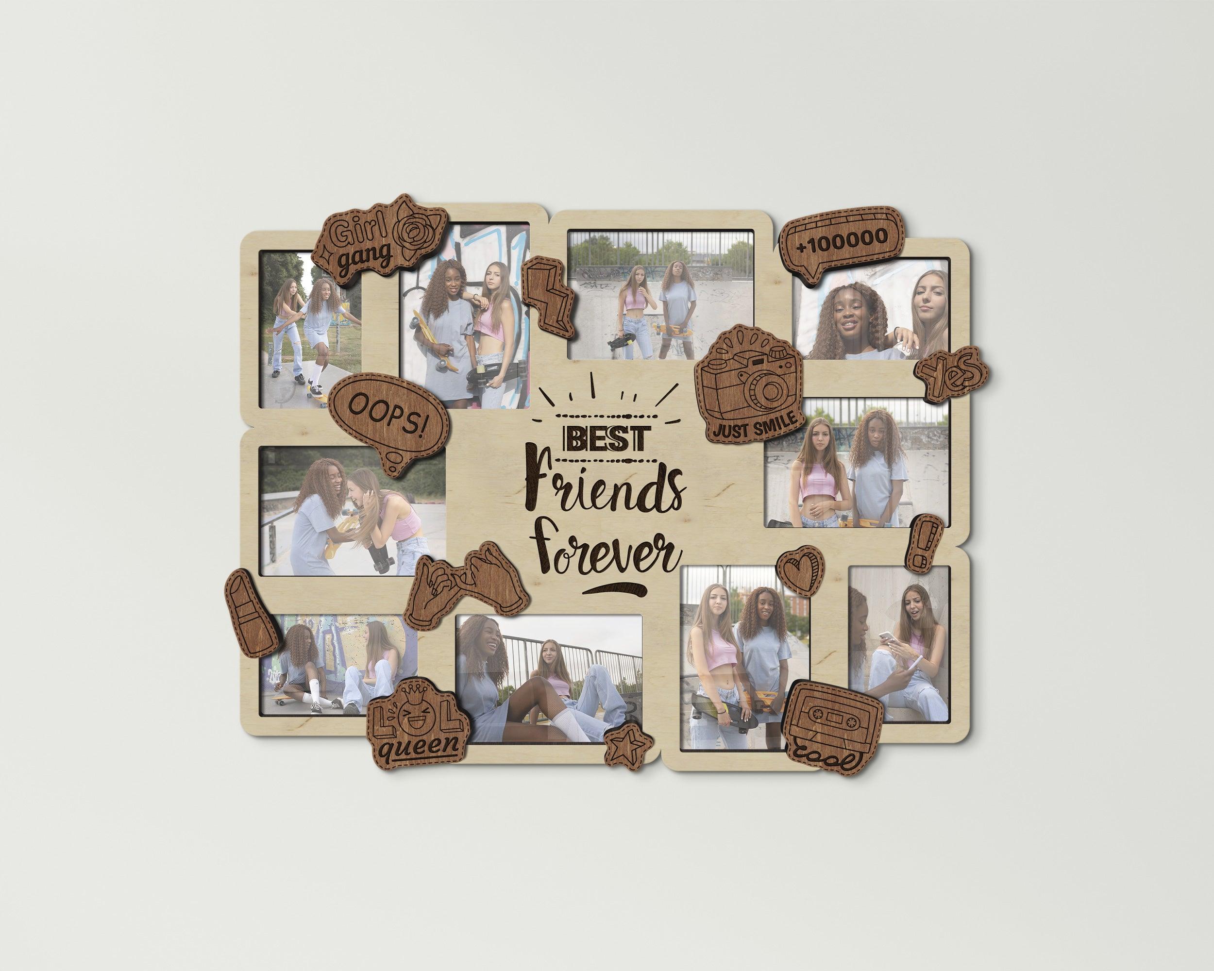 Friendship Day Gift: Best friend picture frame with Multiple openings Custom wooden photo collage for bestie Wall art decor Soul sister gift