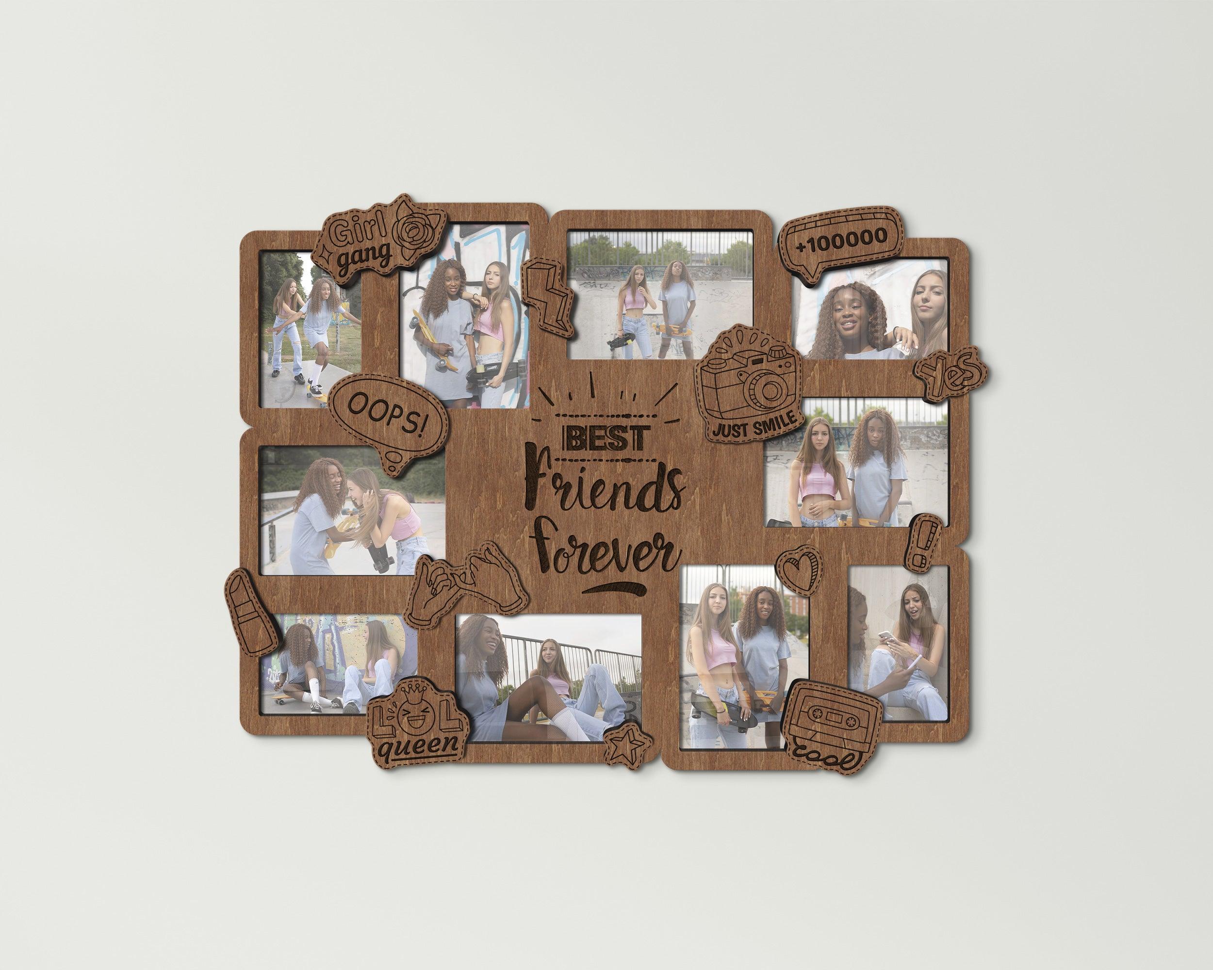 Friendship Day Gift: Best friend picture frame with Multiple openings Custom wooden photo collage for bestie Wall art decor Soul sister gift