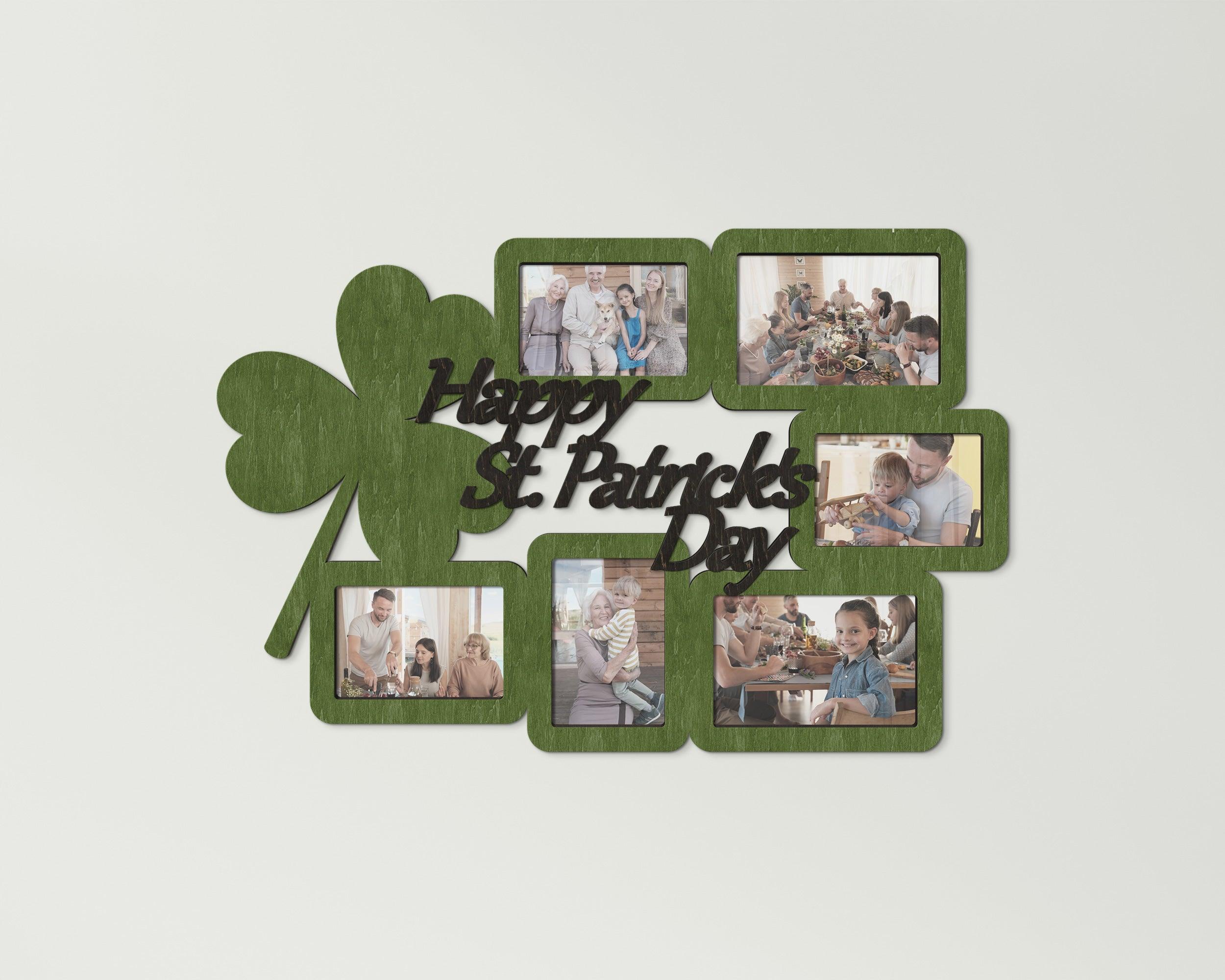 Personalized Patrick's Day photo frame collage Happy St. Patrick's Day sign Clover wood wall decor Custom color picture collage Family frame