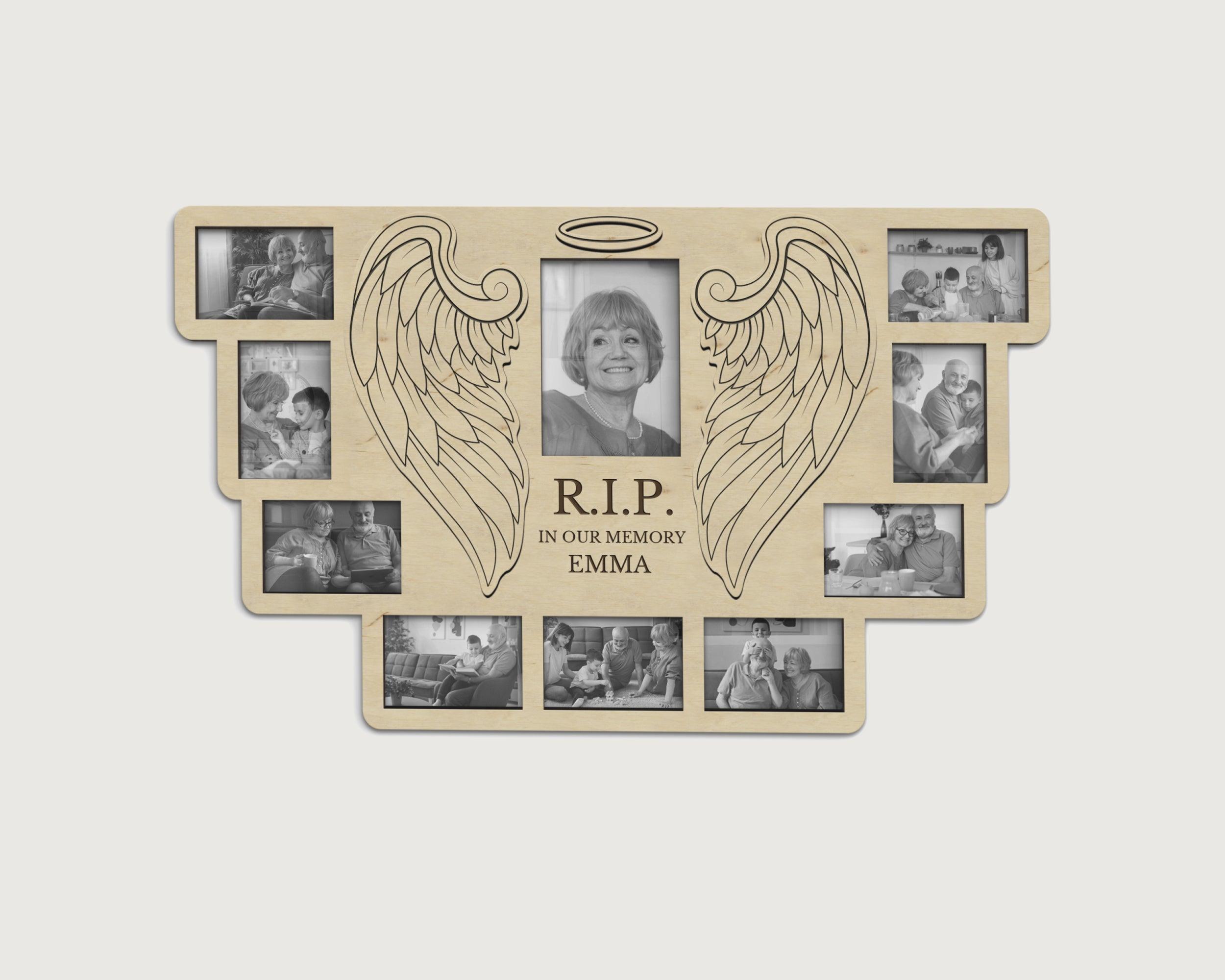 Personalized rest in peace memorial gift board Custom in loving memory frame Loss of mother Picture frame with engraved sign Bespoke collage