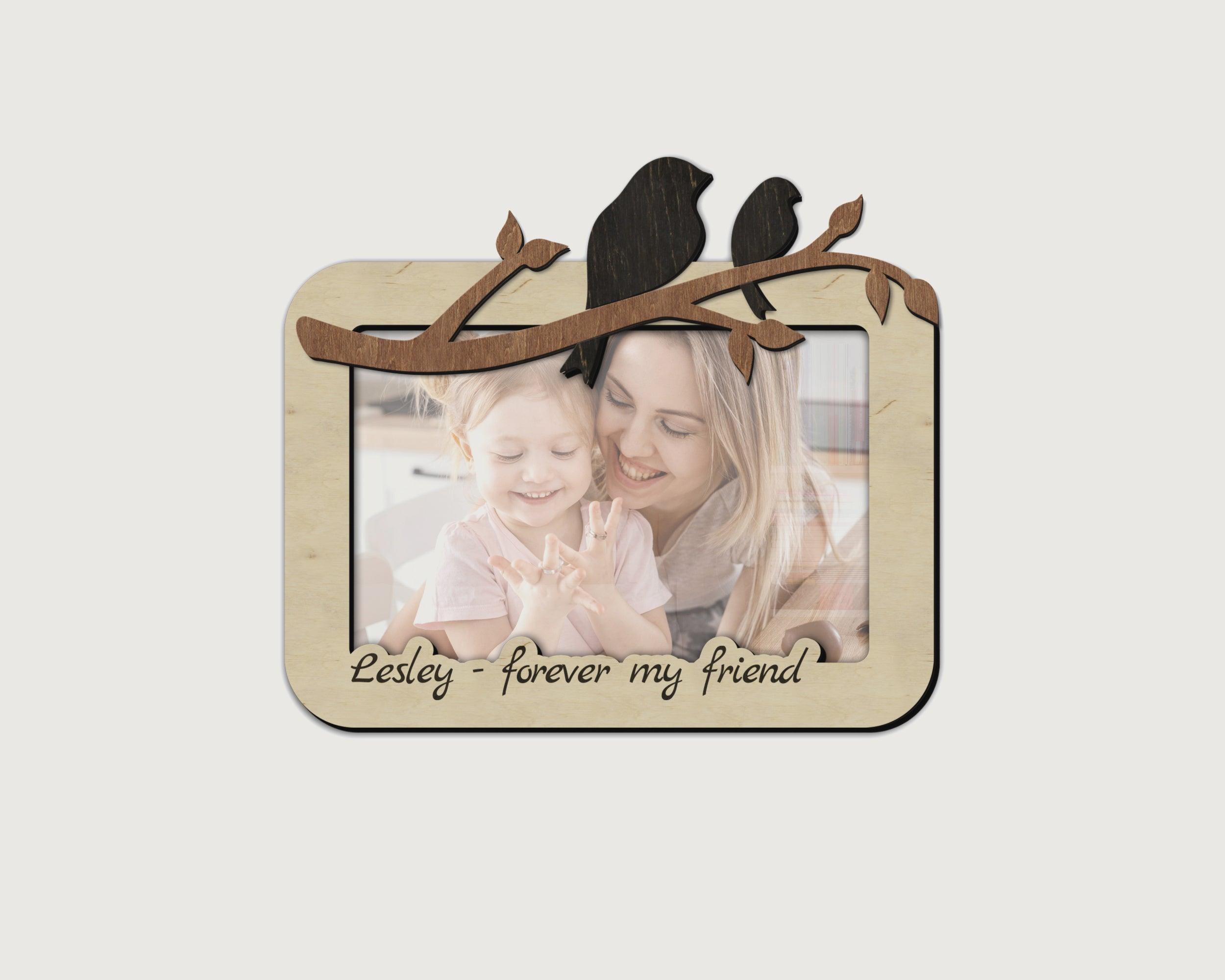 Personalized International Friendship day photo frame Forever my friend sign Custom engraved frame with two birds Custom color picture frame