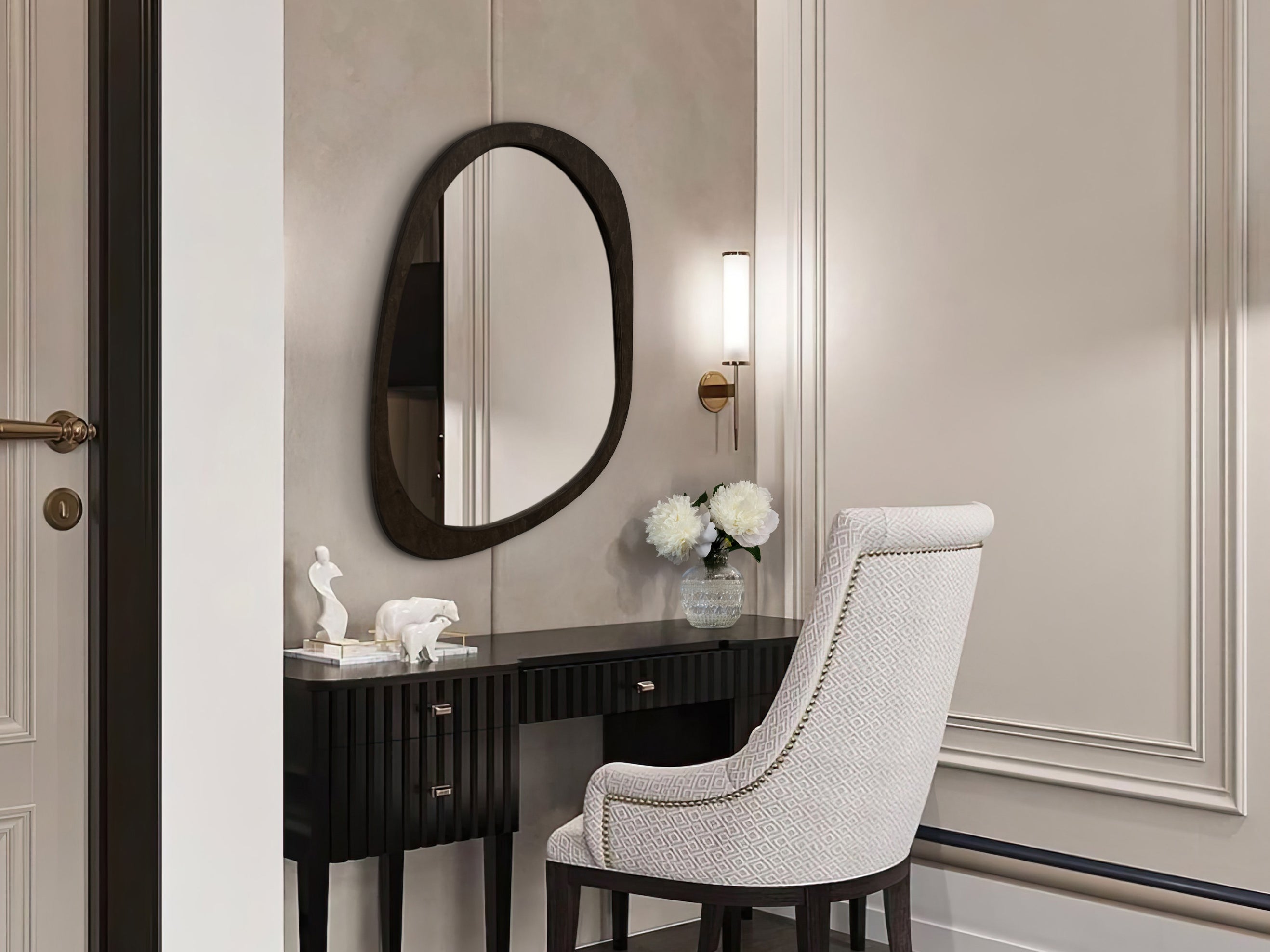 Asymmetrical Wood Frame Mirror – Modern Irregular Wall Mirror