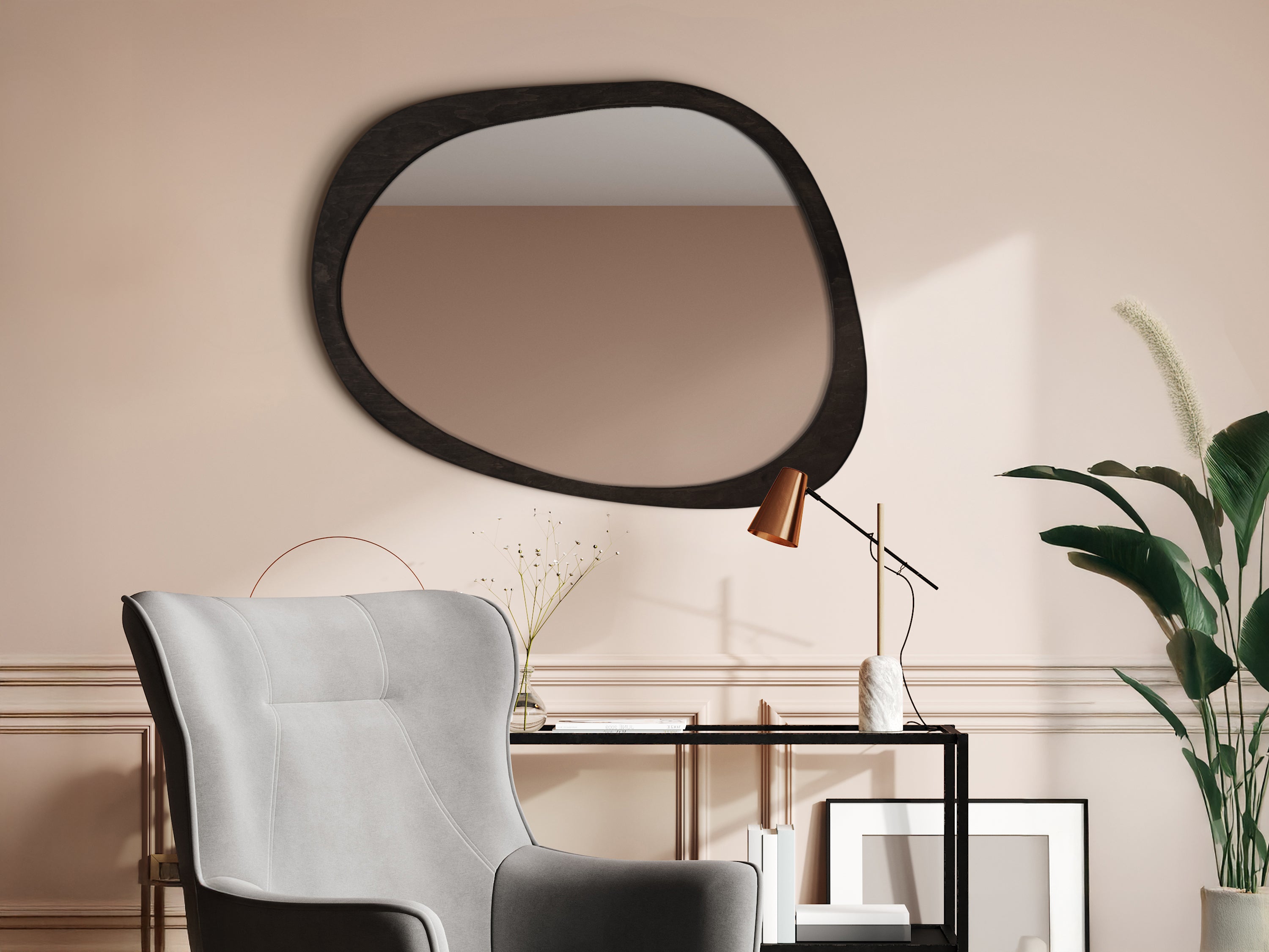 Miroir asymétrique avec cadre en bois 