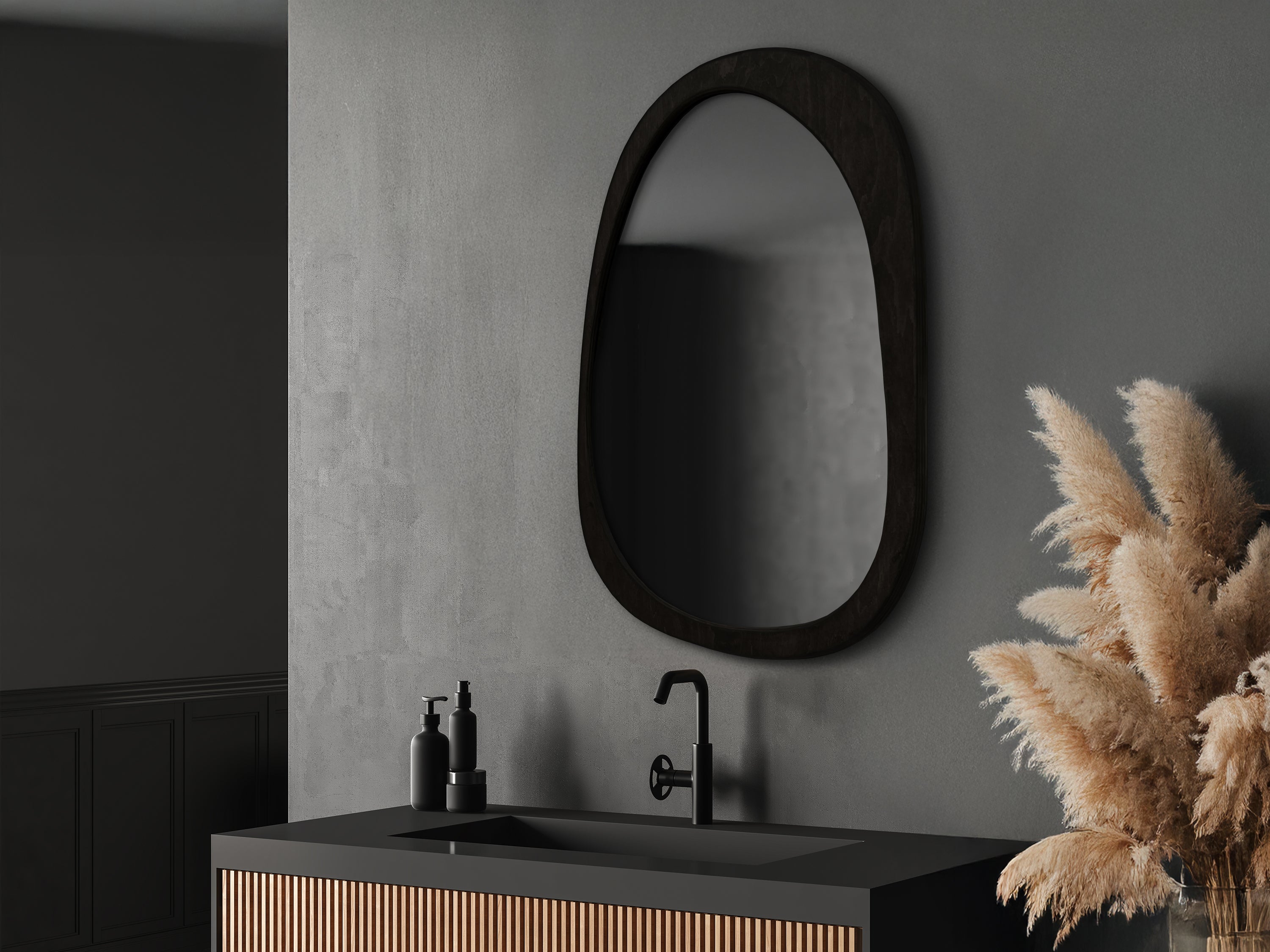 Miroir asymétrique avec cadre en bois 