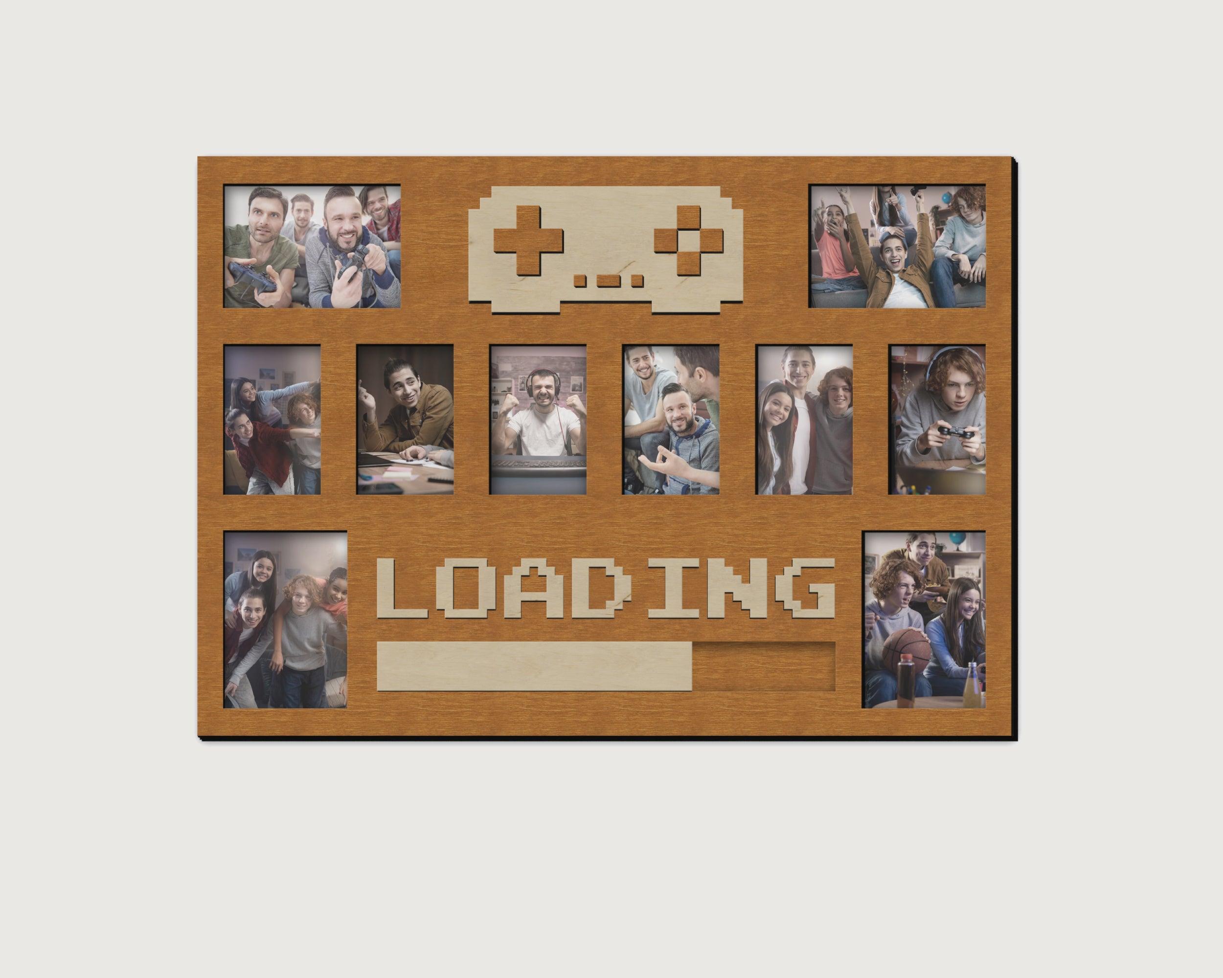 Pixel art photo frame collage Gaming gift Gamepad wall art Loading sign Multiple photos Geek decor Video game wood wall decor 4x6 5x7 frame